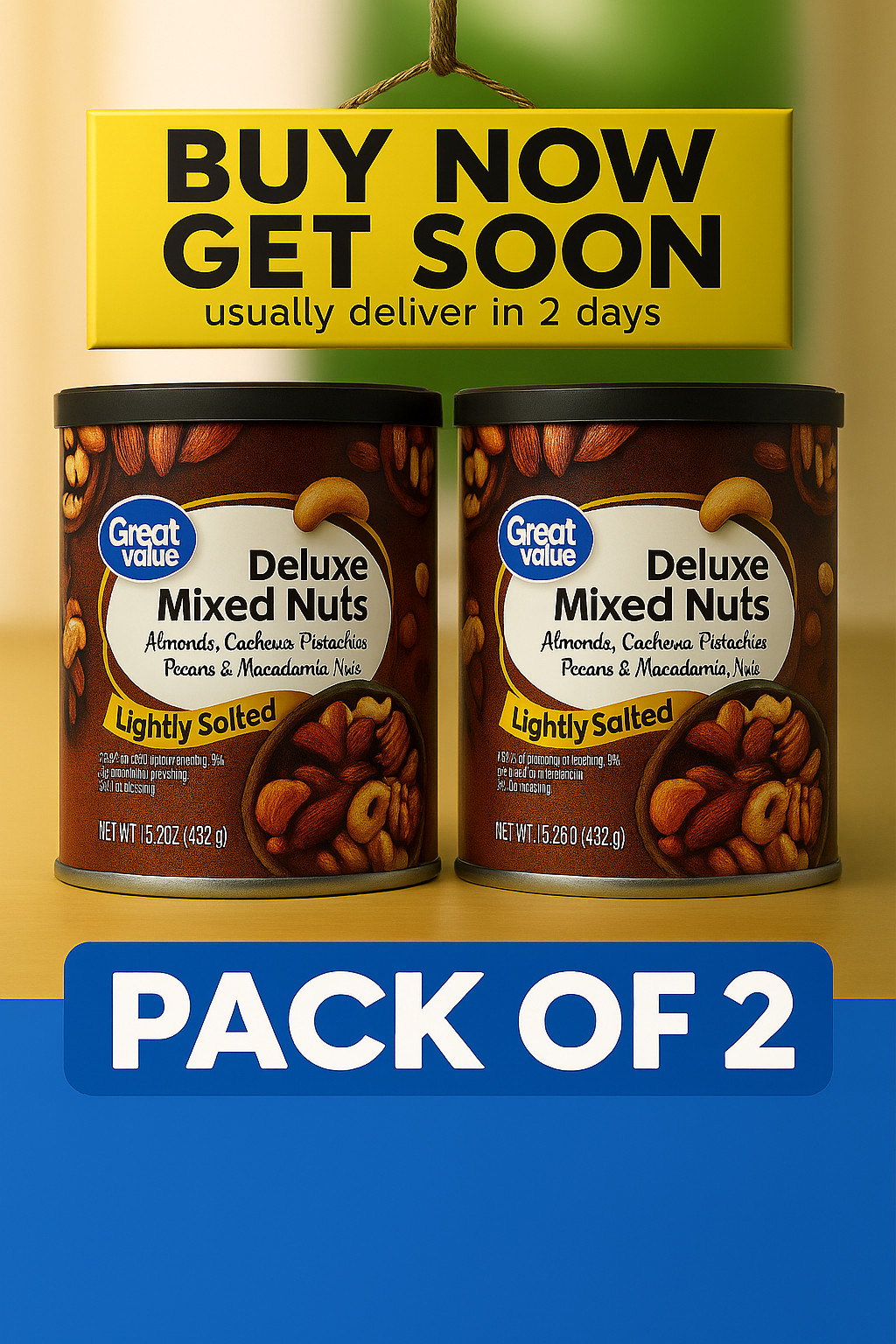 Great Value Deluxe Mixed Nuts Lightly Salted 15.25oz – 2 Pack Premium Snack