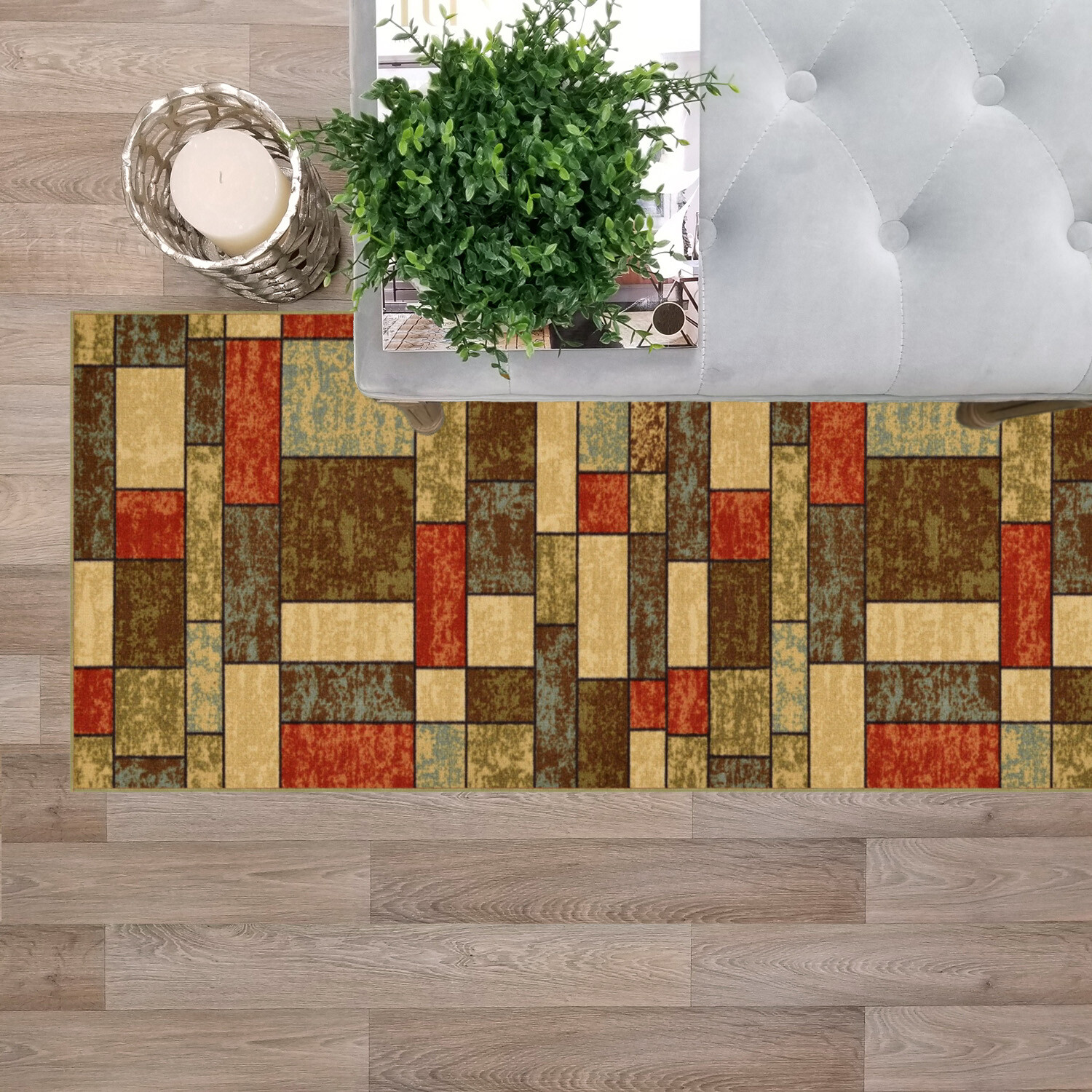 Custom Size Stair Hallway Runner Rug Non Slip Rubber Back Multicolor Tiles 3D