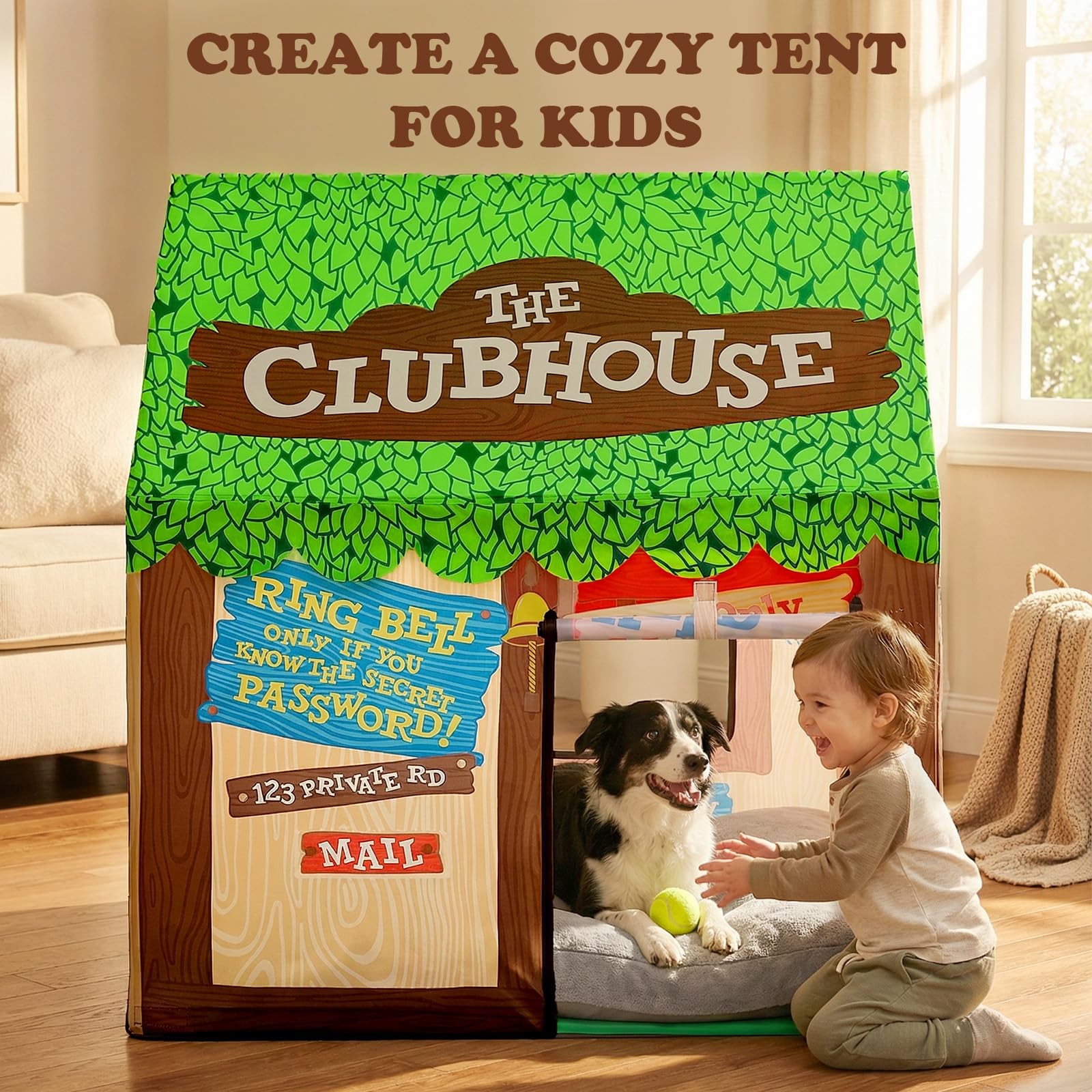 SweHouse Kids Play Tent Indoor Clubhouse Tent for Toddler with Roll-up Door ...