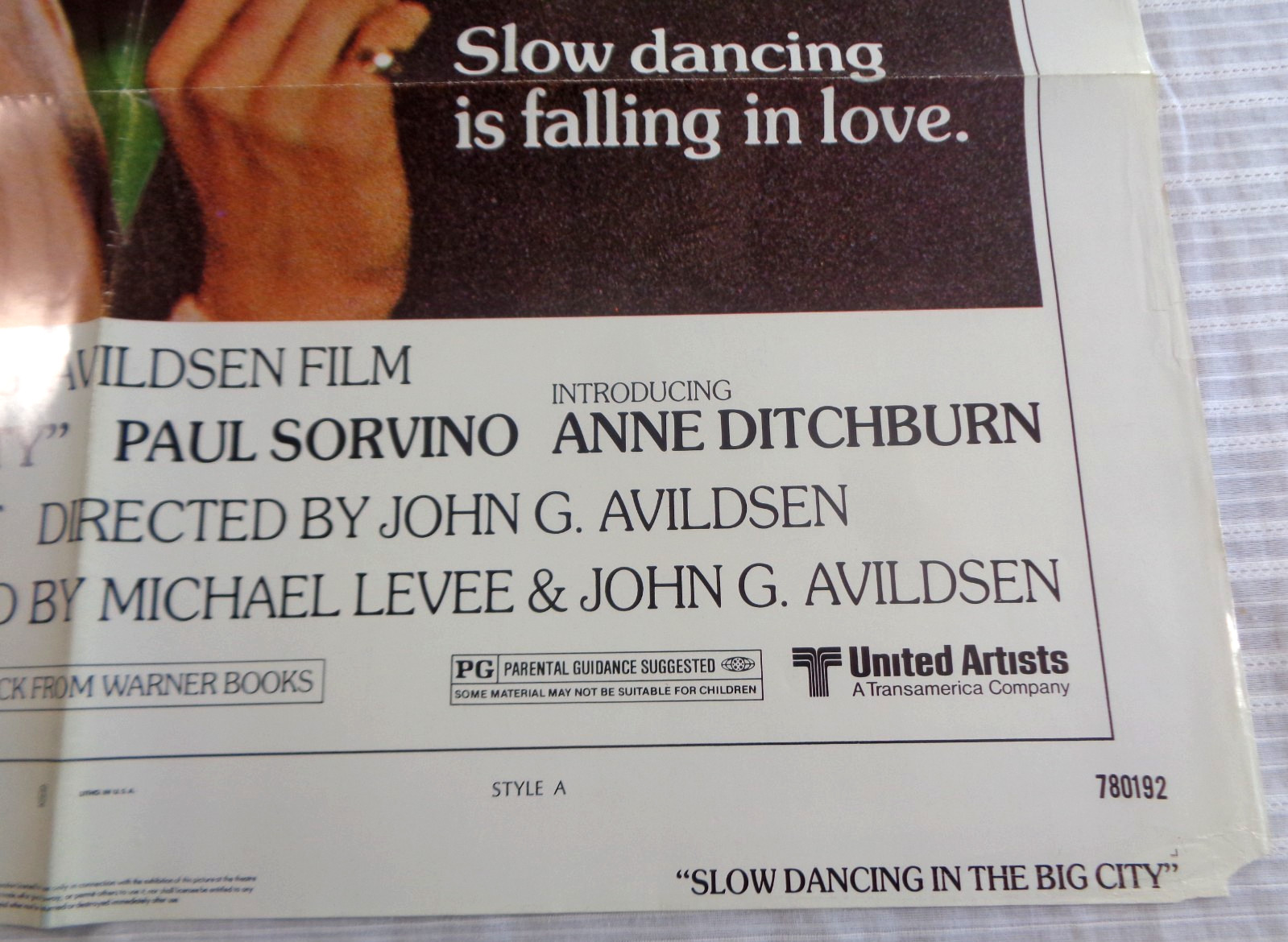 SLOW DANCING IN THE BIG CITY Movie Poster 1978 - One Sheet Original Sorvino VG!