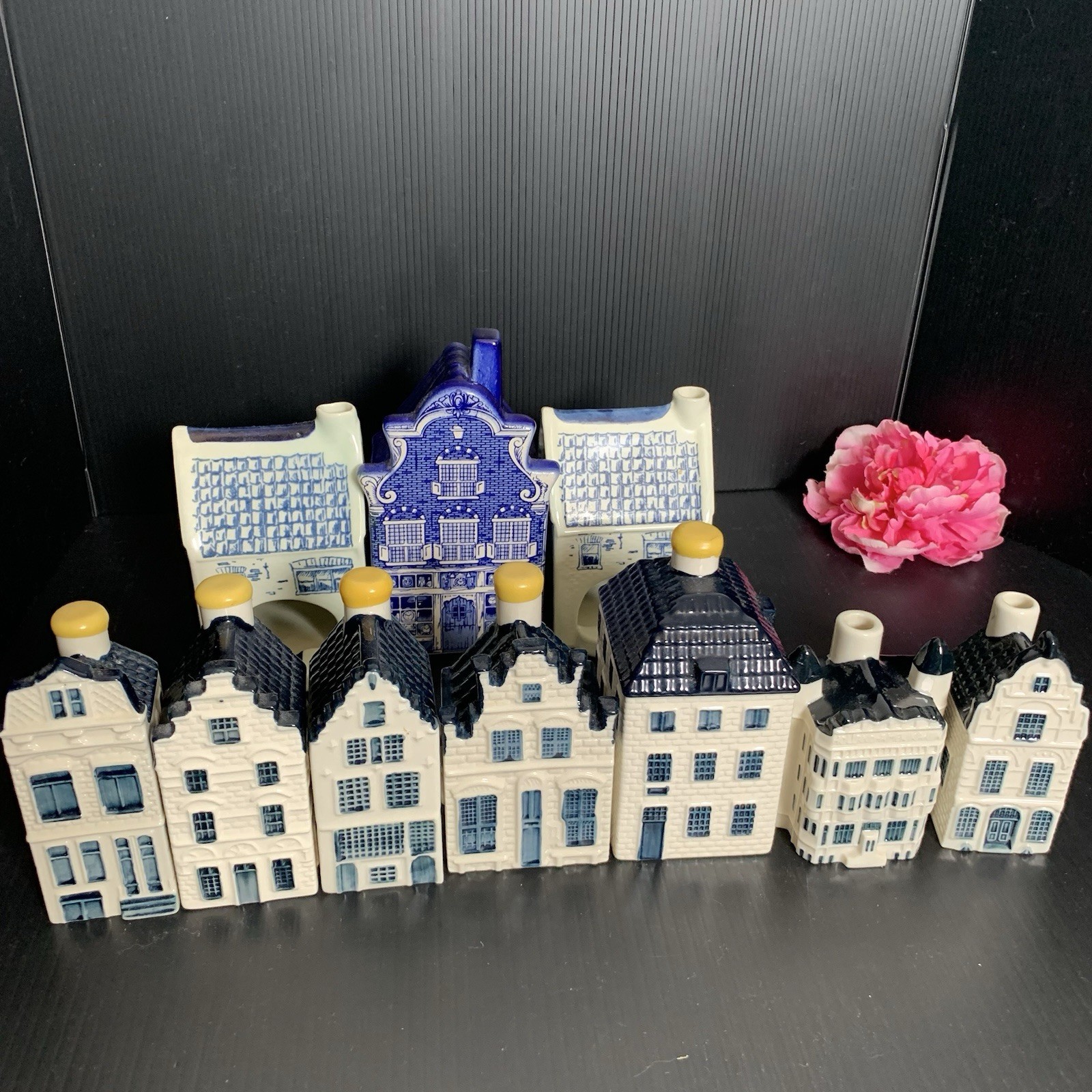 KLM Blue Deltf's Ceramic Houses - Collection of 10 Houses - EMPTY