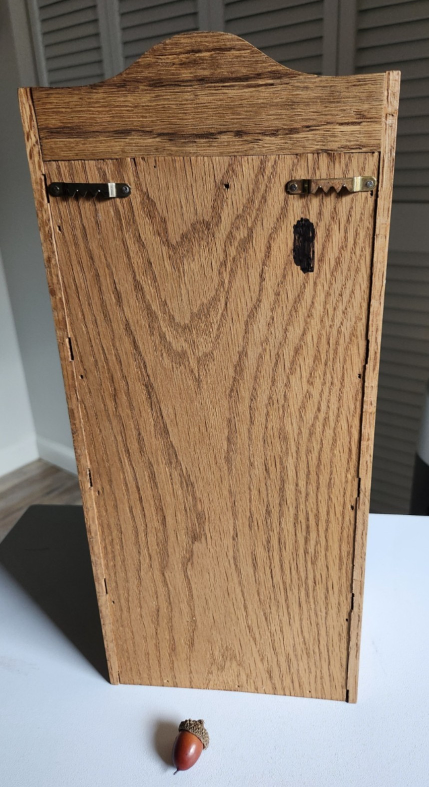 Vintage OAK Wood Hang or Stand Spice Box Cabinet 4 Drawer Porcelain/Brass Pulls