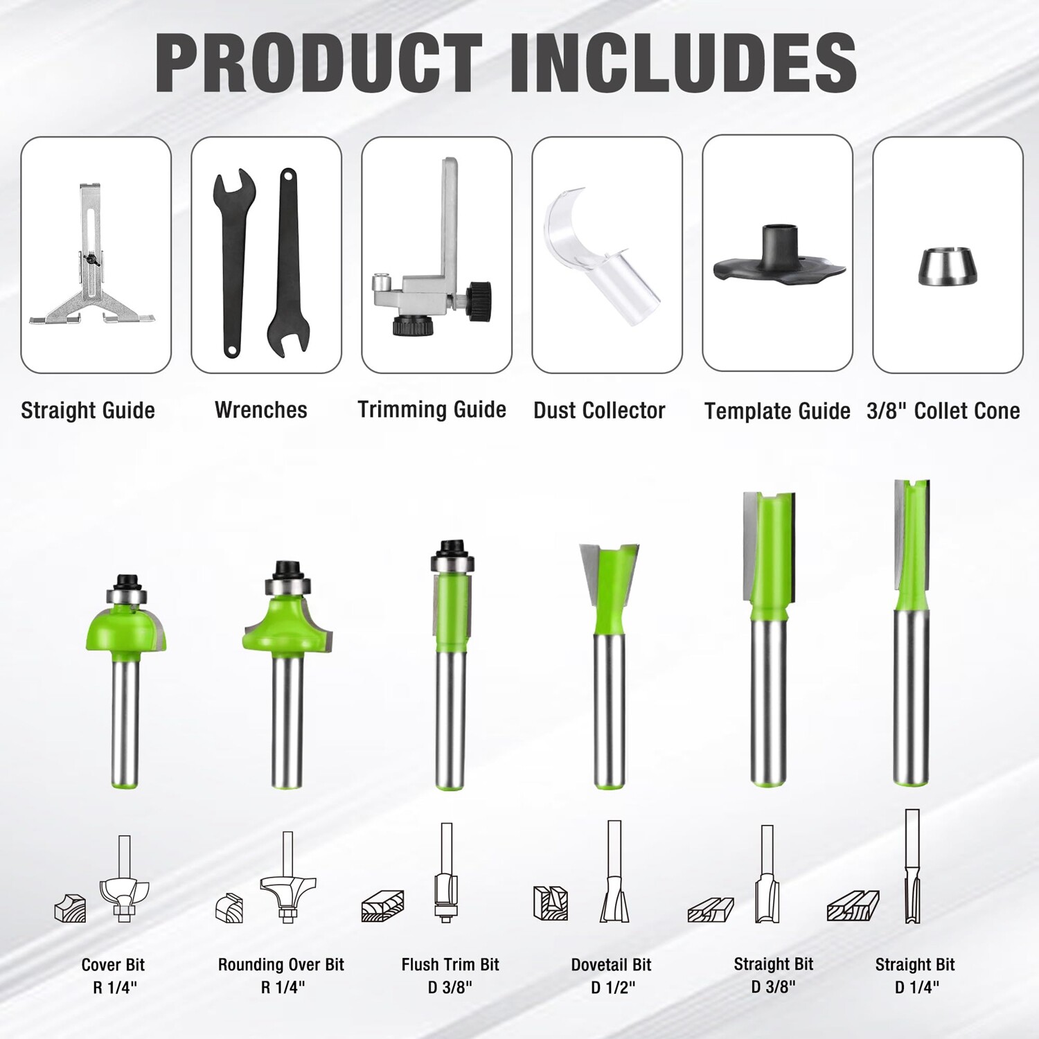 WORKPRO Compact Router Kit 6.5Amp Corded Router Tool 6 Variable Speeds 30000 RPM