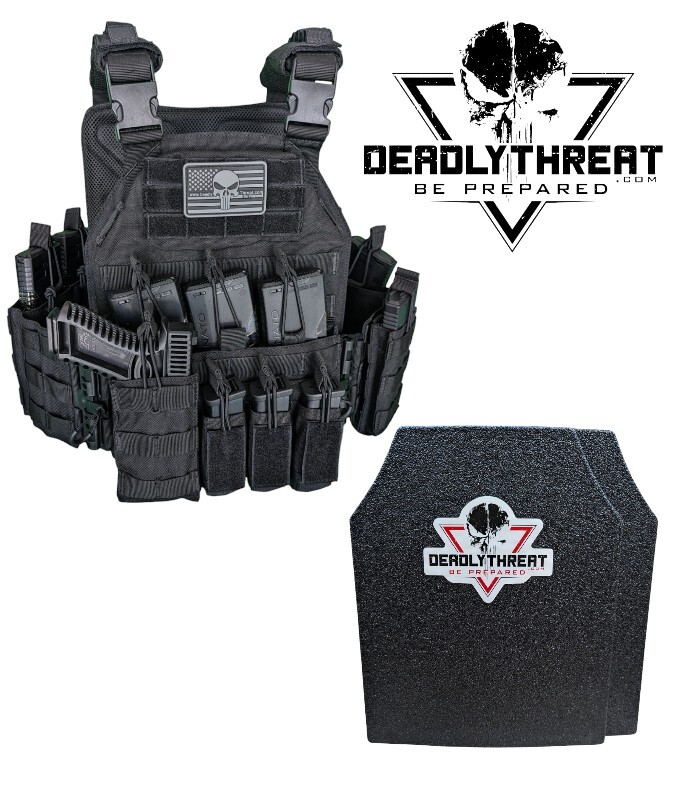 Urban Assault Black Storm Tactical Vest Plate Carrier W/ Level III Armor Plates