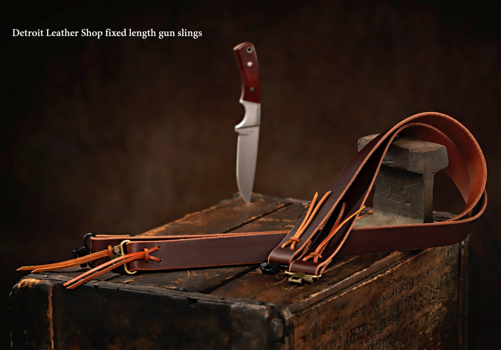 USA Brown Leather Slider Buckle Gun Sling Antique Brass Color Hardware (Model B)