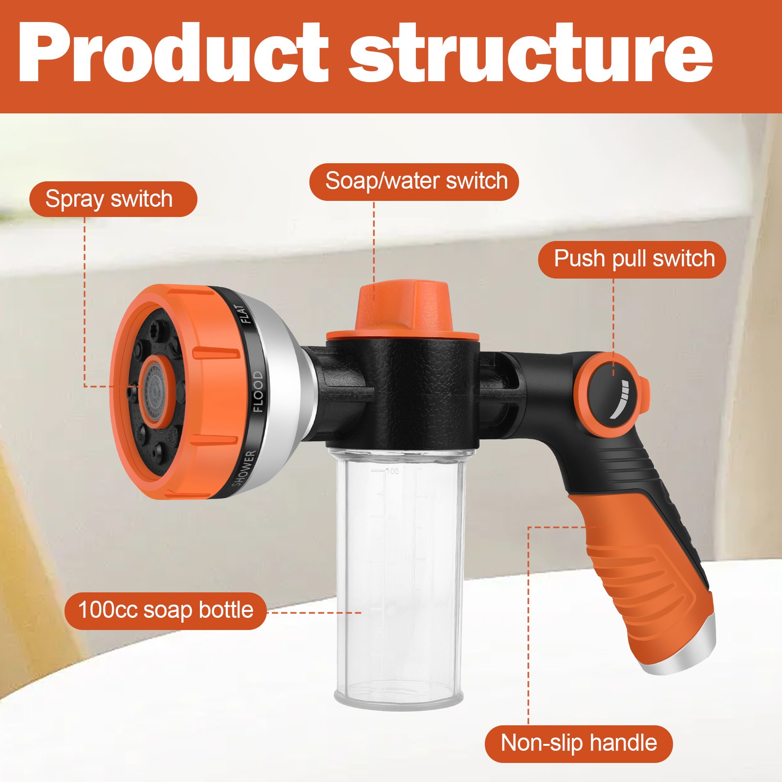 Car Cleaning Wash Pressure Washer Snow Foam Lance 8 Mode Sprayer Gun Soap Bottle