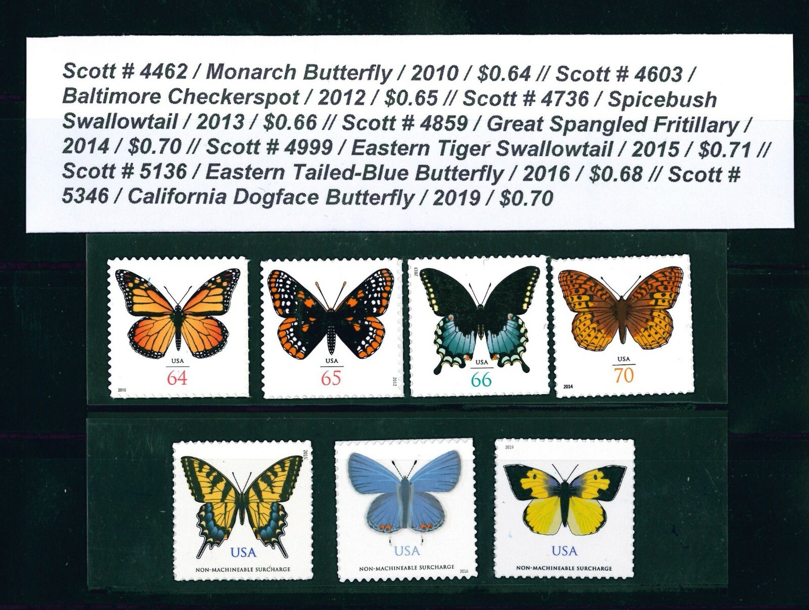 US SCOTT # 4462, 4603, 4736, 4859, 4999, 5136, 5346, & 5568 Butterfly Set of 8