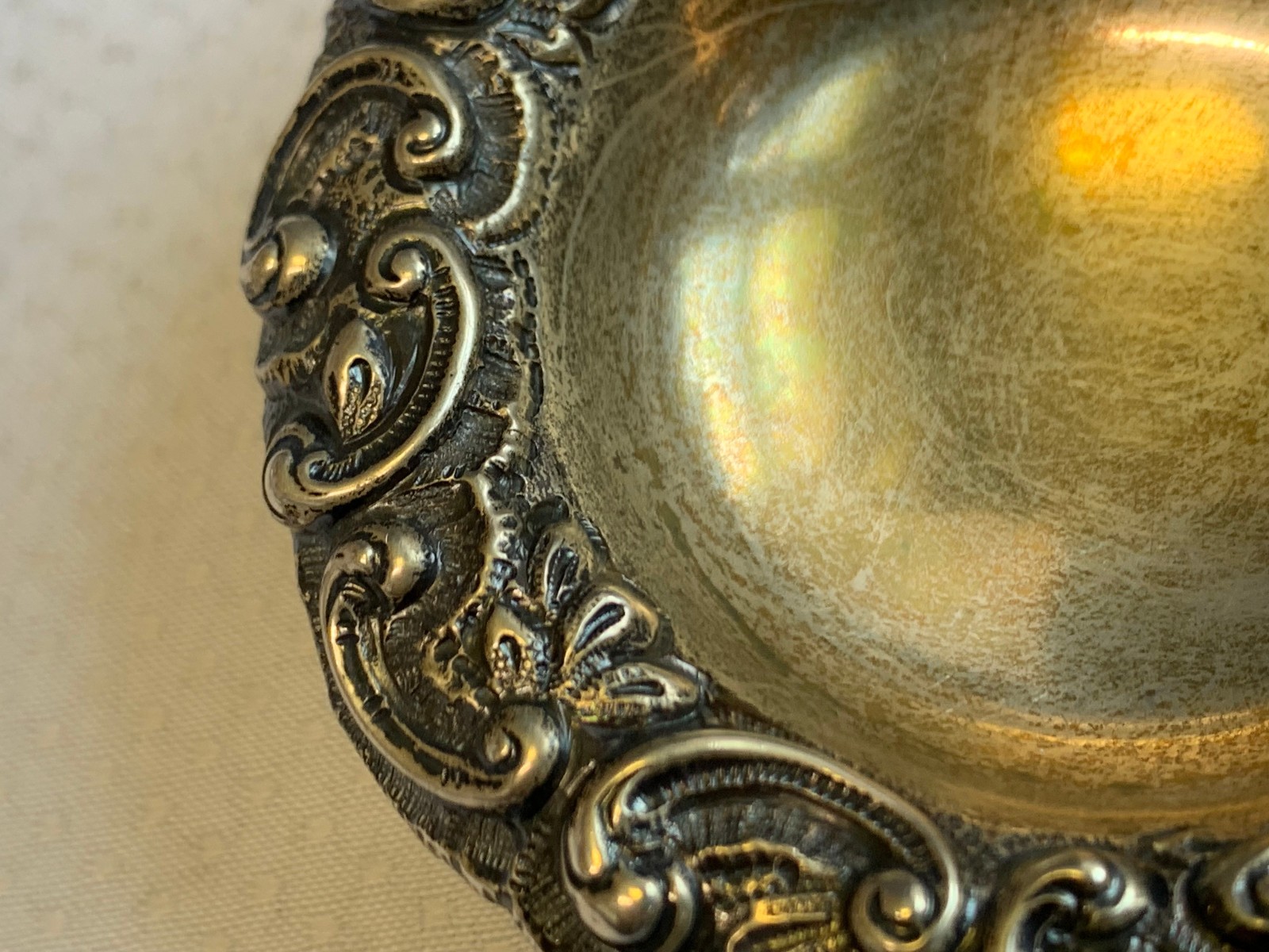 Antique Sterling Silver Condiment Dish Master Salt Cellar 38.9g Floral Repousse