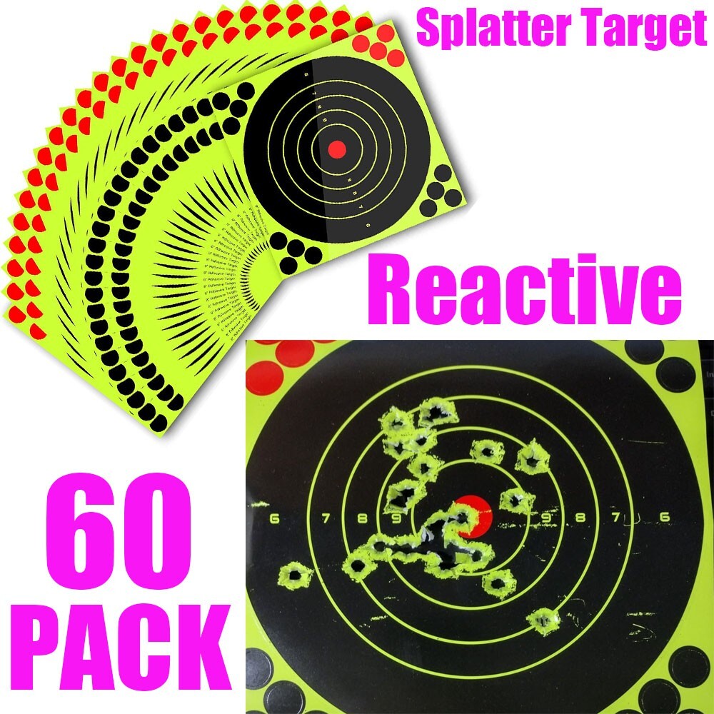 60 Pack 8" Stick Splatter Targets Reactive Self Adhesive Paper Shooting Targets