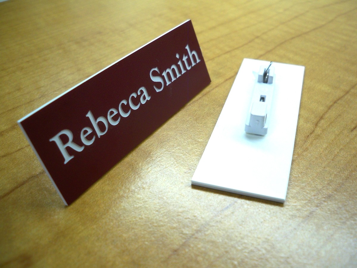 Custom Engraved 1"x3" Name Tag ID Badge Label with Pin or Magnet Attachment
