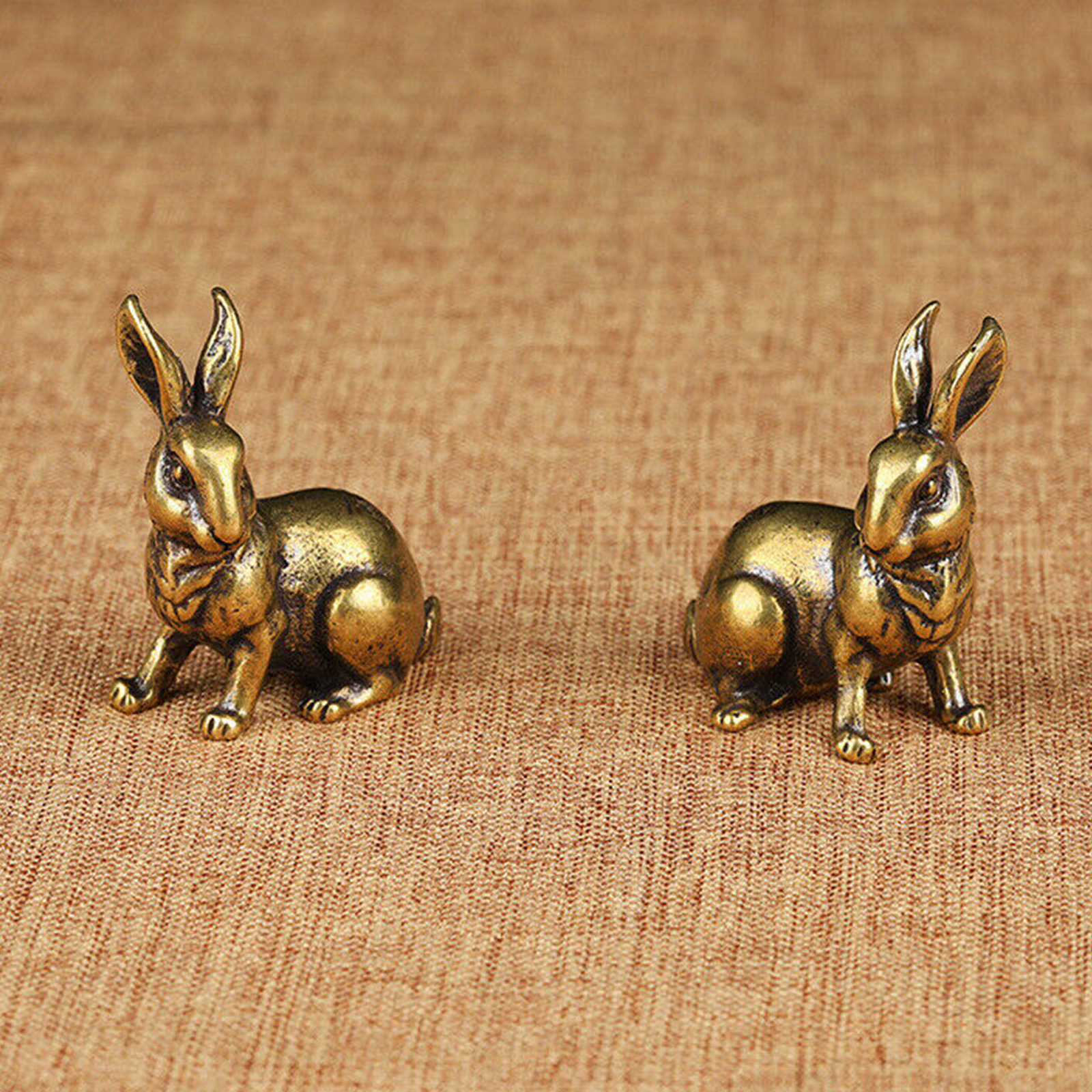 1 Pair Brass Rabbit Figurine Mini Rabbit Statue Ornament House Animal Figurines
