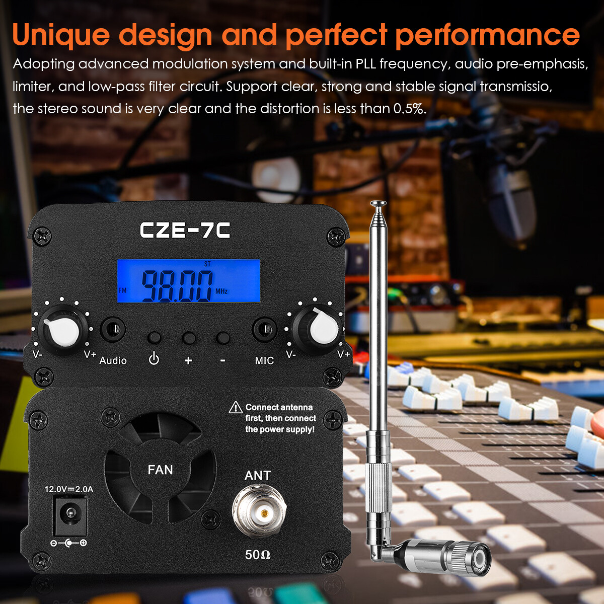 7W Wireless FM Transmitter for Church Long Range Stereo Broadcast Station Radio