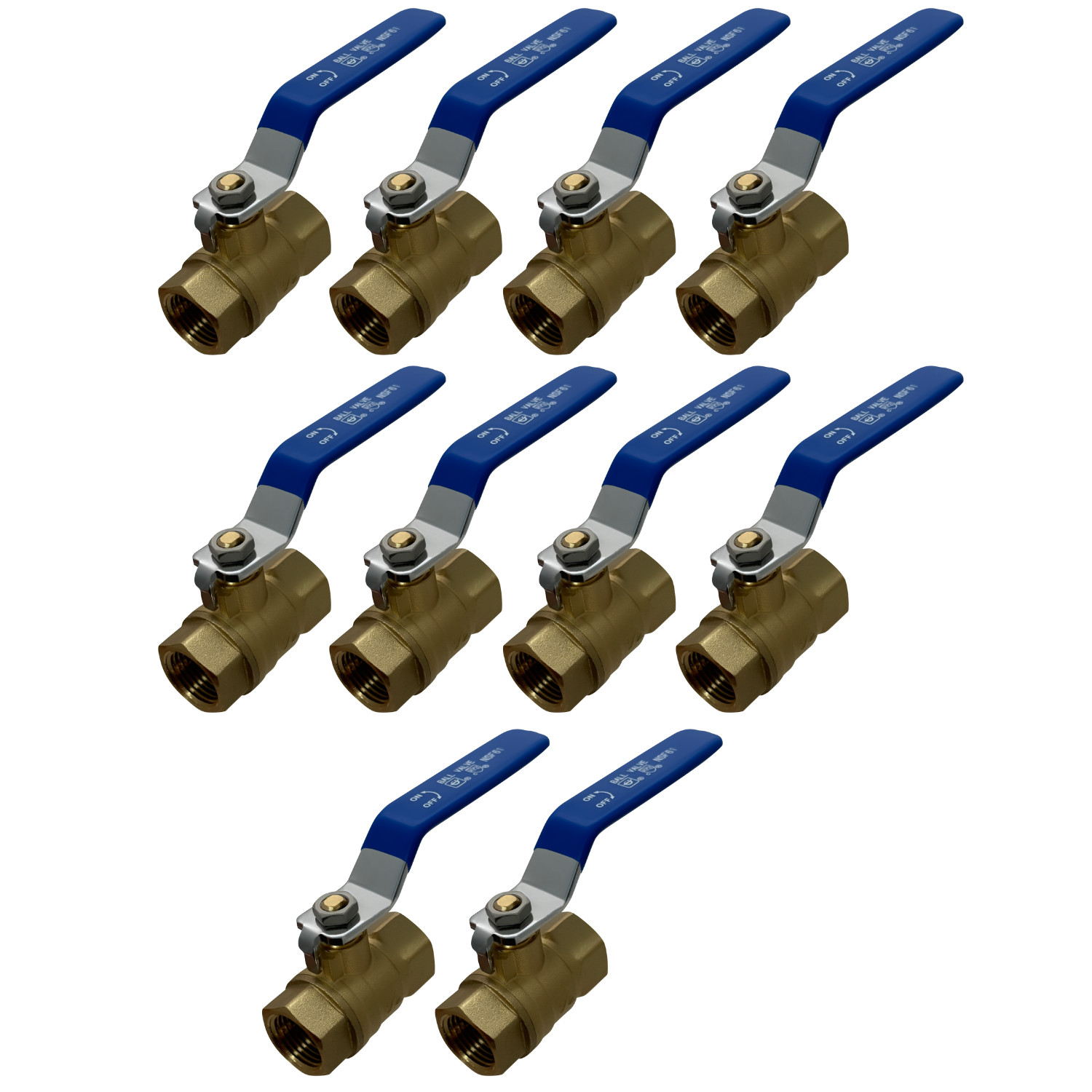 10 Pack XFITTING 1/2" Female NPT Threaded Ball Valve, Lead Free Brass, WOG