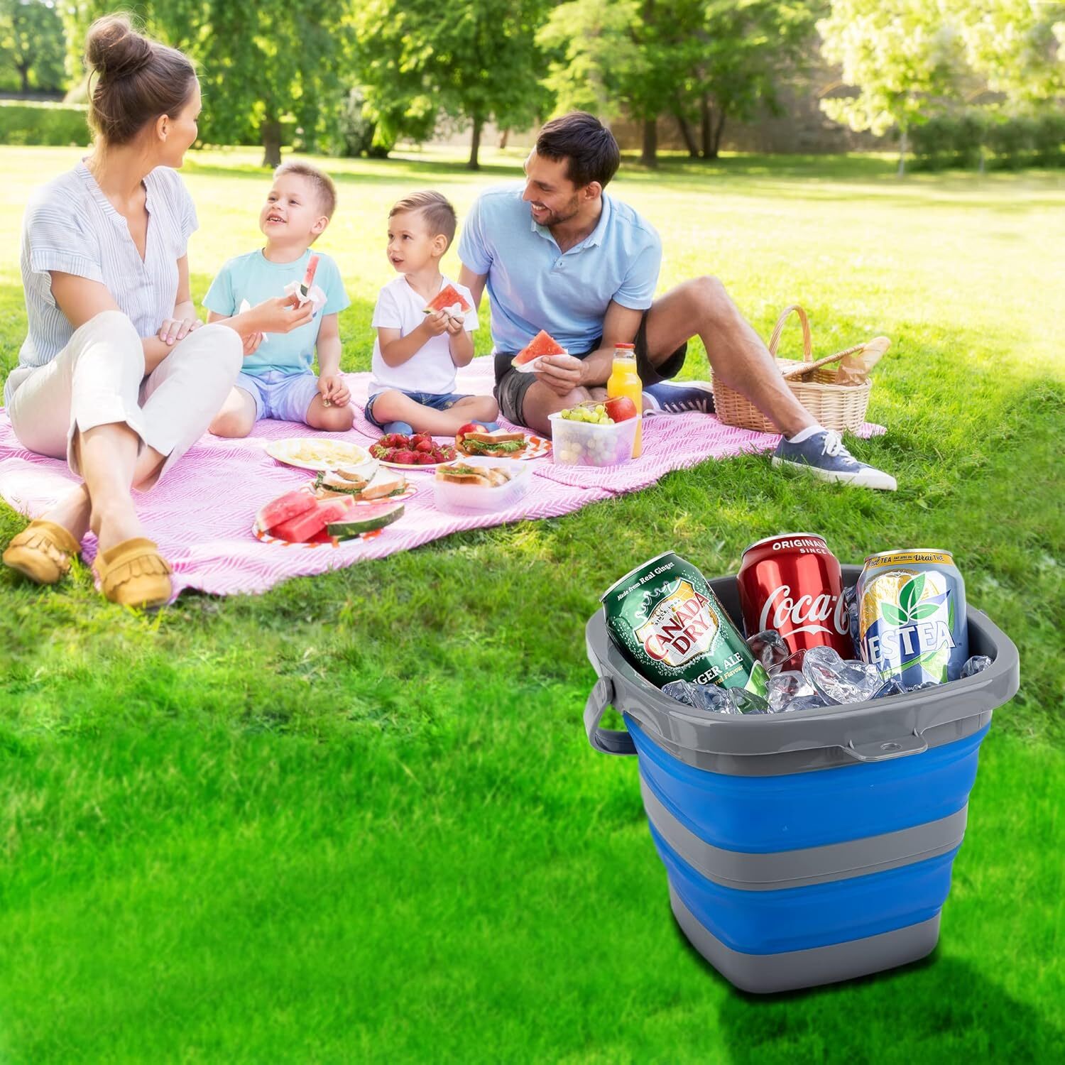 2 Pack Collapsible Plastic Buckets 5L Foldable Rectangular Water Pail Portable