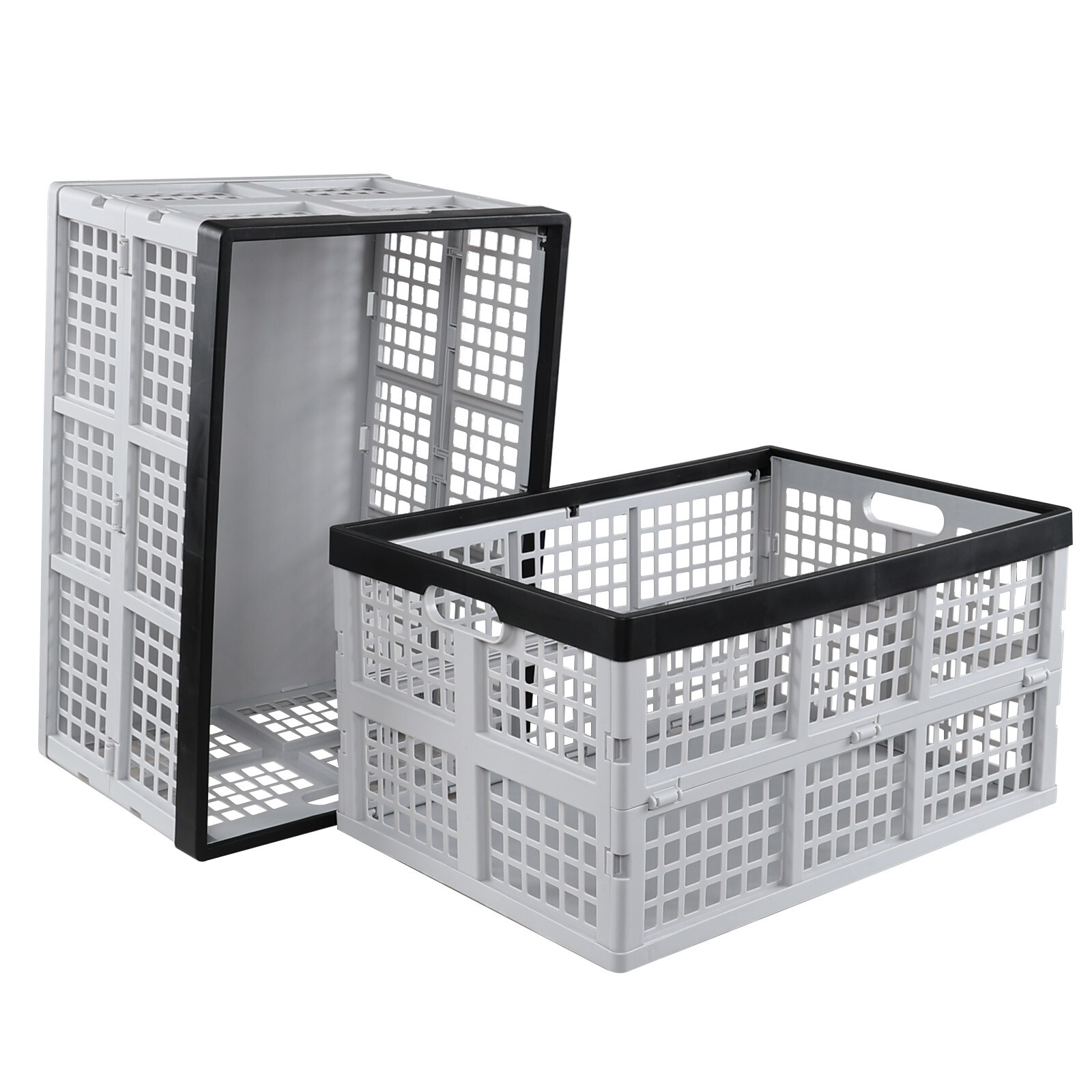 Cand 42 Liter Plastic Folding Stackable Crate, Collapsible Storage Crate, 2 Pack
