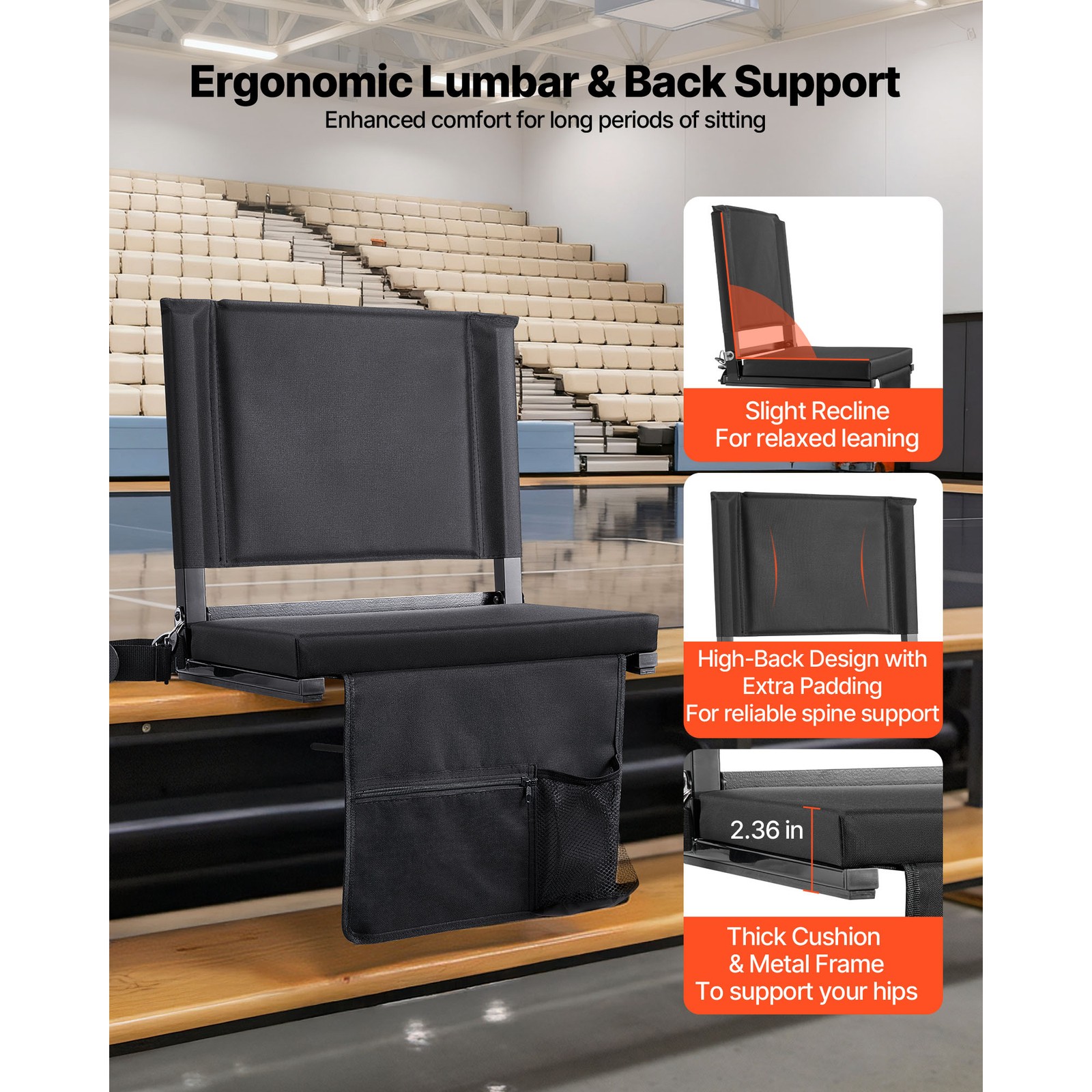 Uimoso Folding Bleacher Chair with Backrest and Padded Cushion for Stadium Use