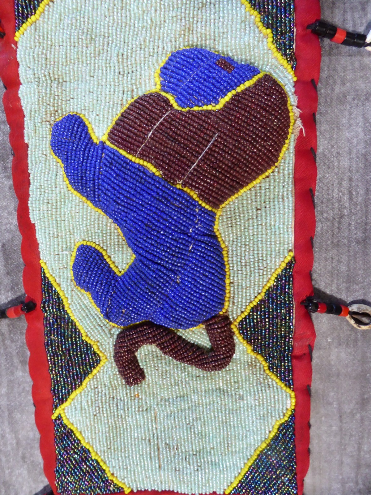 African Tribal Ceremonial Beaded Art Wall Hanging Cowrie Shell 3D Elephant Mask