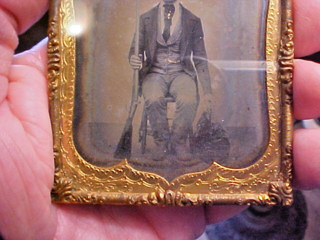 1850s Gold Stick Pin Prospector w/Satchel Ambrotype Glass Photograph 1/6 Plate