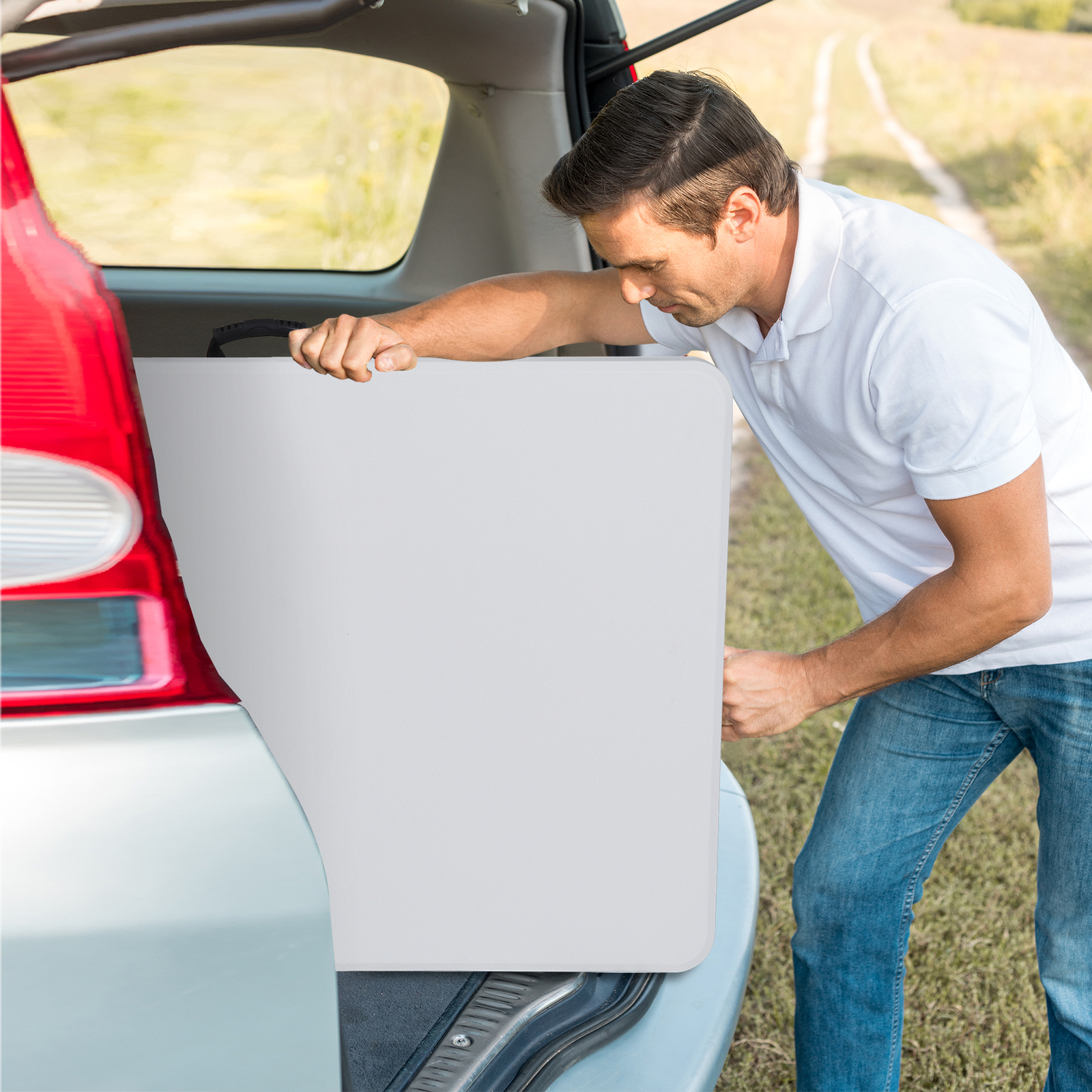 8FT Folding Table Fold-in-Half Plastic Dining Picnic Table for Outdoor w/ Handle