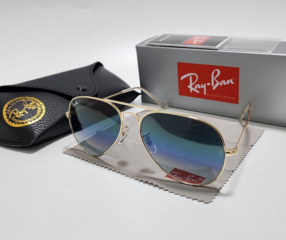 Ray-Ban RB3025 Aviator Pilot Sunglasses Gold Frame 58mm Glass Blue Lens 138mm