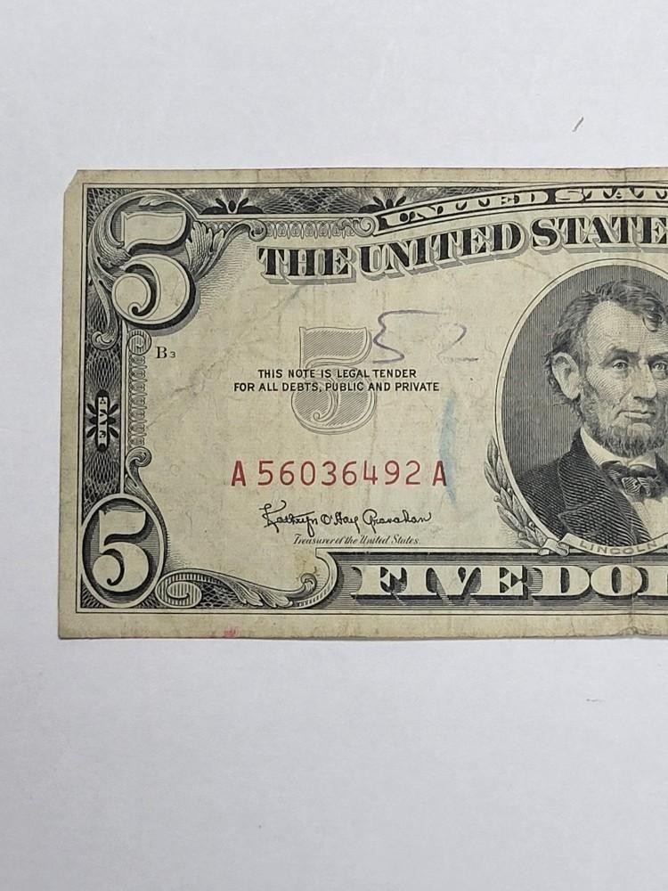 1963 RED Seal $5 United States Note CHEAP !!!