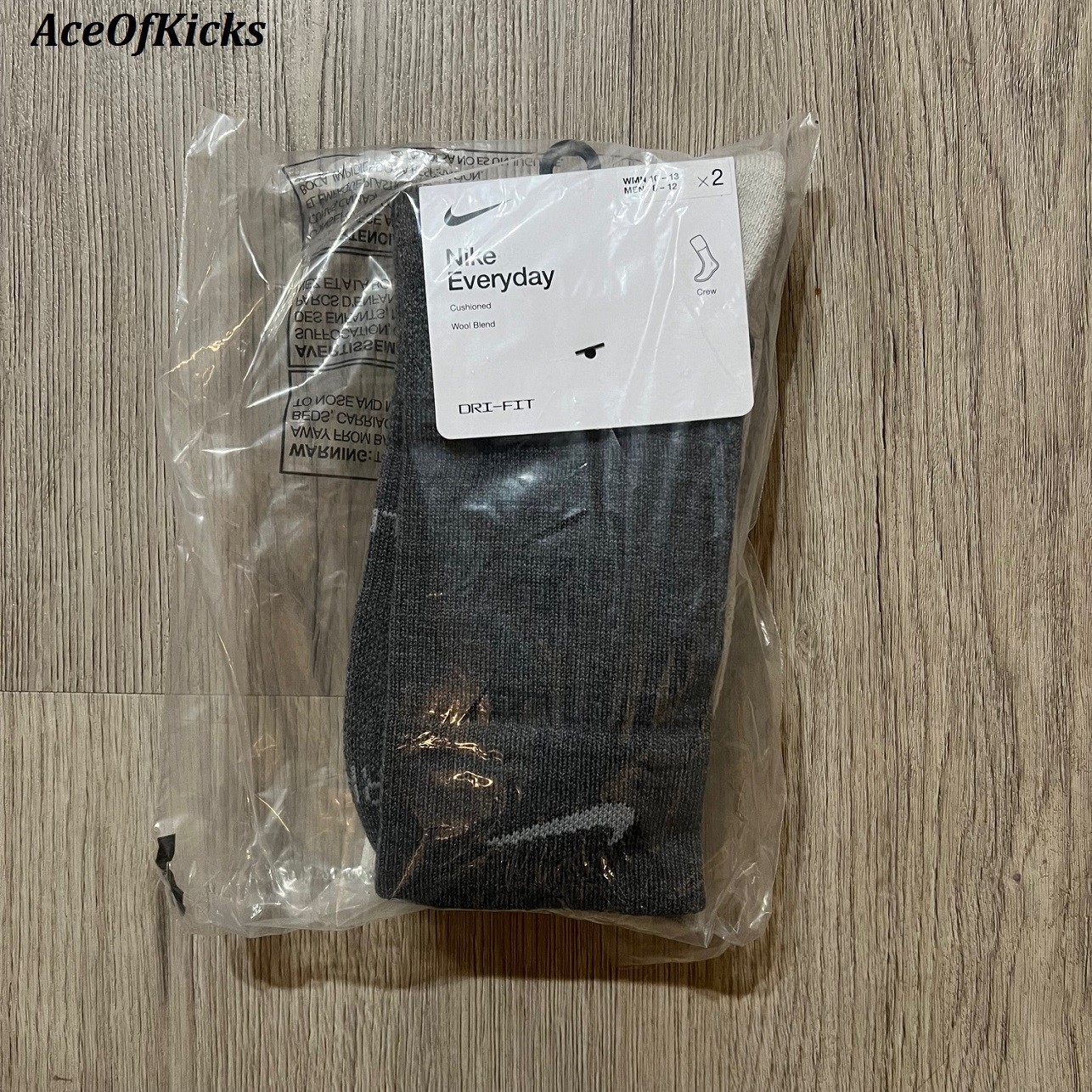 Nike Everyday Wool Cushioned Socks (2 Pairs) Grey Beige SZ L Men's DQ6394-902