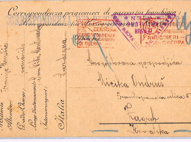 ITALY/CROATIA WW1 POW MAIL Card CENSOR Zagreb San Vito SARDINIA 1916 XV246