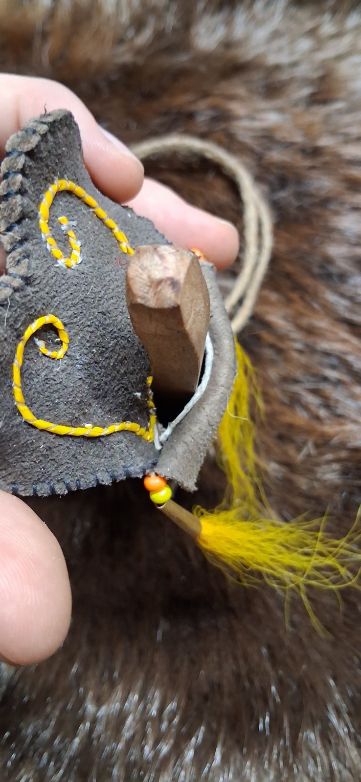 18th Century Native American Handcrafted Porcupine Quilled Neck Knife Sheath