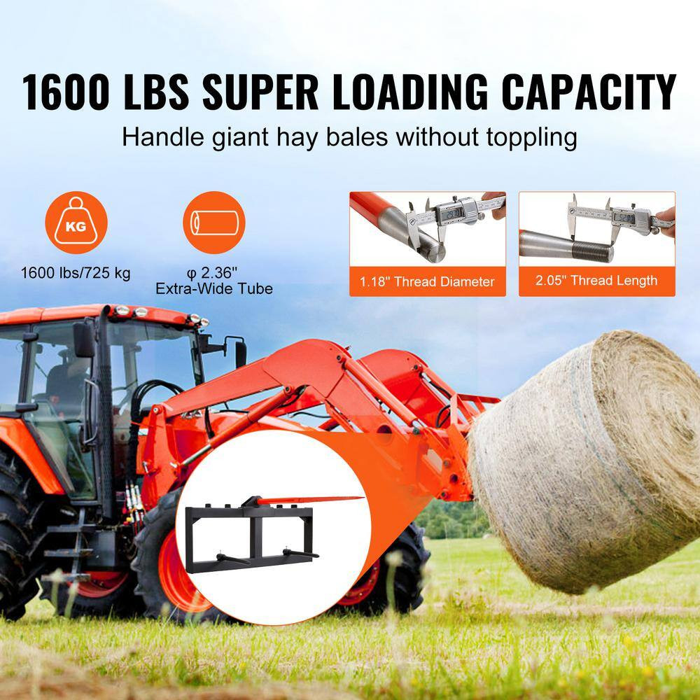 49 In. Hay Spear 1600 Lb. Capacity Skid Steer Loader Attachment with 2-Piece 17.