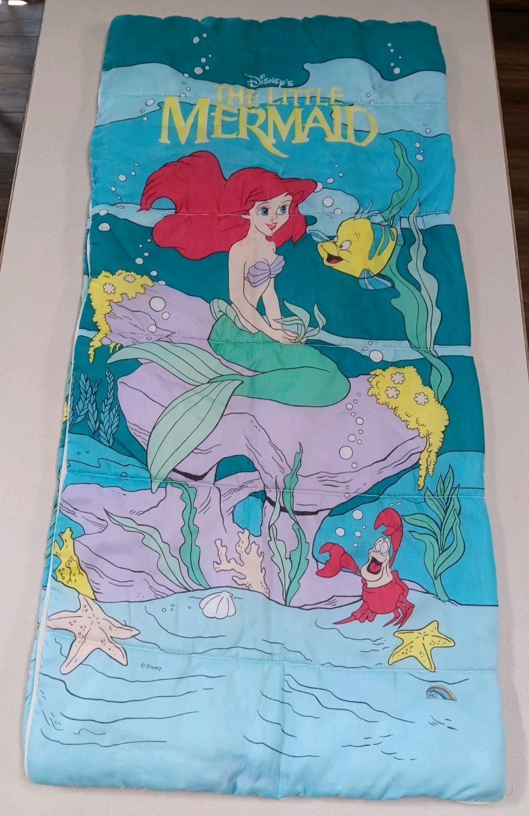 Vintage The Little Mermaid Ariel Sleeping Bag Fleece Zipper 55"x27" 90’s READ