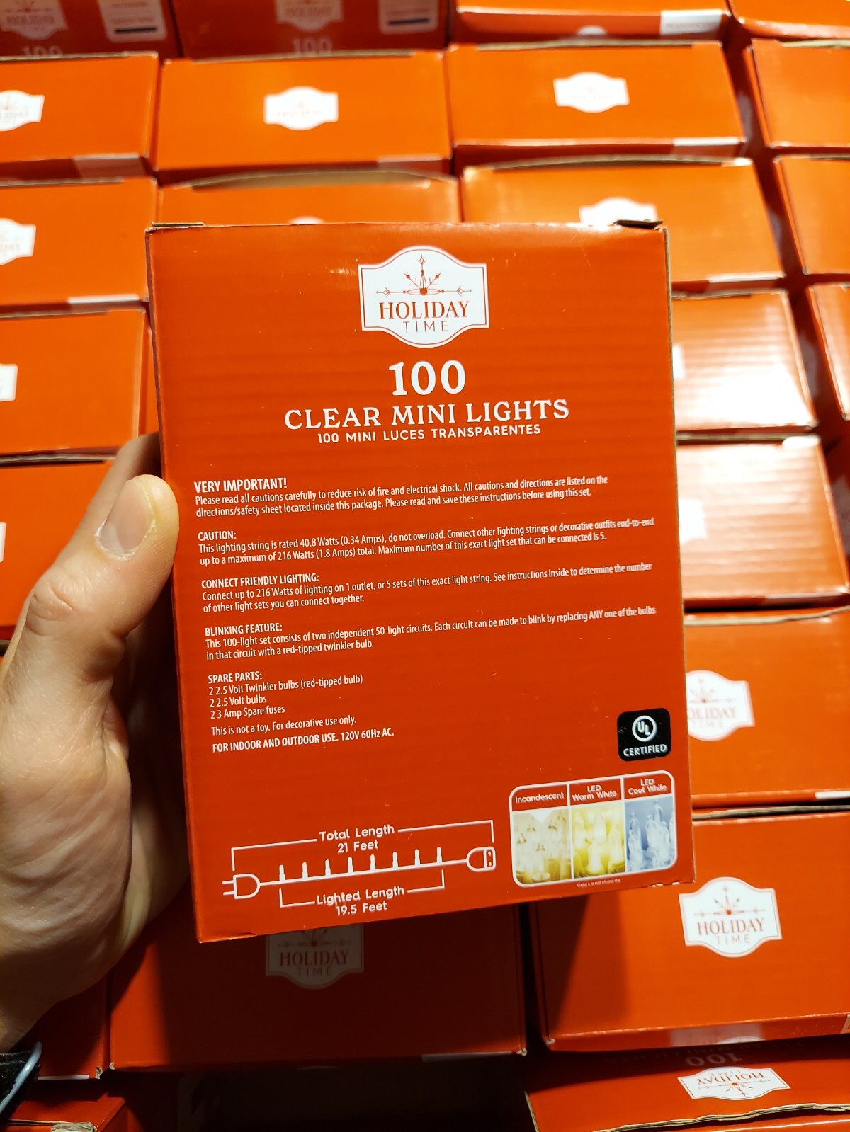 Holiday Time 100 Clear Mini lncandescent Christmas Tree Lights Indoor Outdoor