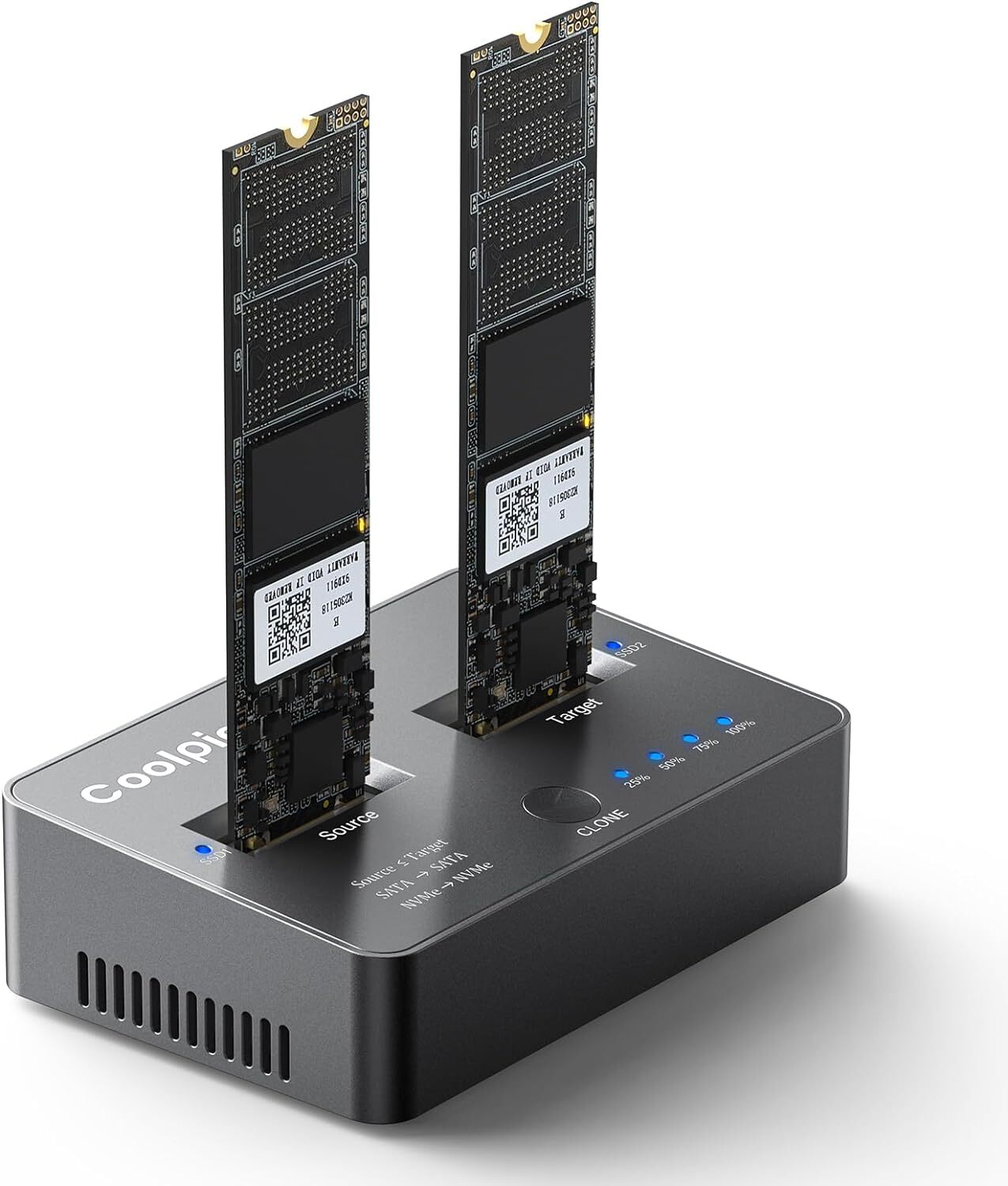 Dual-Bay Offline Clone M.2 NVME/SATA SSD Cloner M.2 NVME/SATA Duplicator for SSD