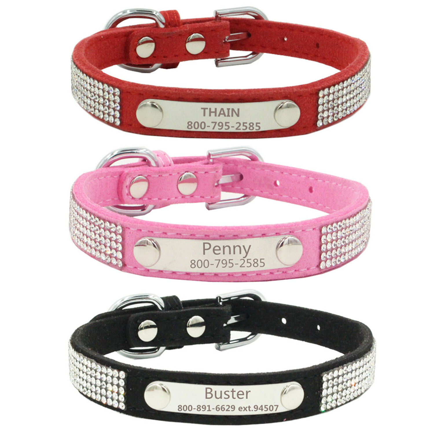 Rhinestones Personalized dog collar Bling engraved custom ID tag Name / Number