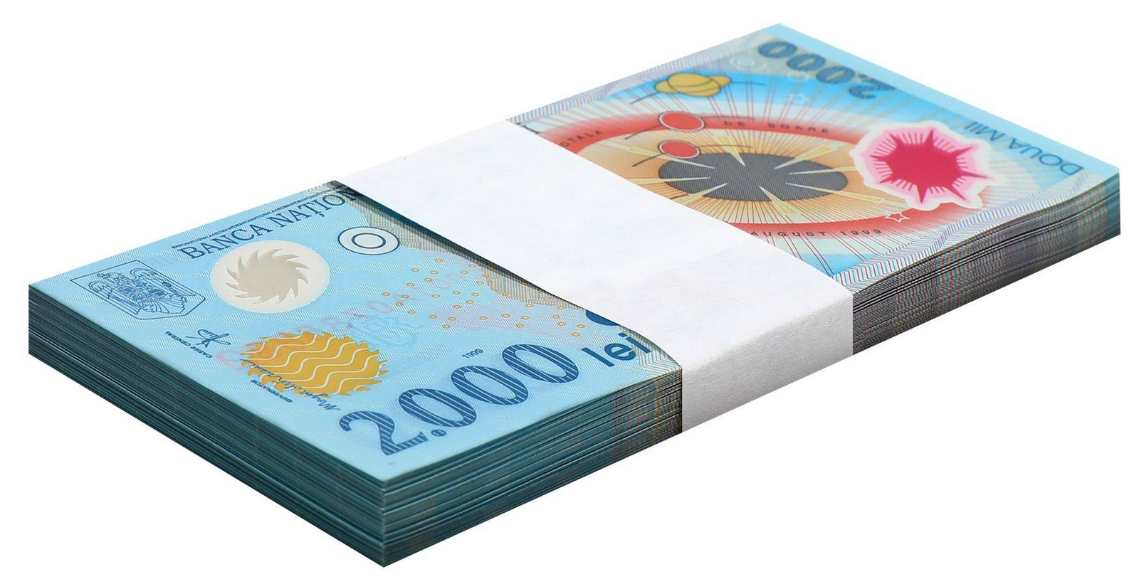 Romania 2000 Lei, 1999, P-111b, UNC, Polymer, Original Folder X 100 PCS Bundle