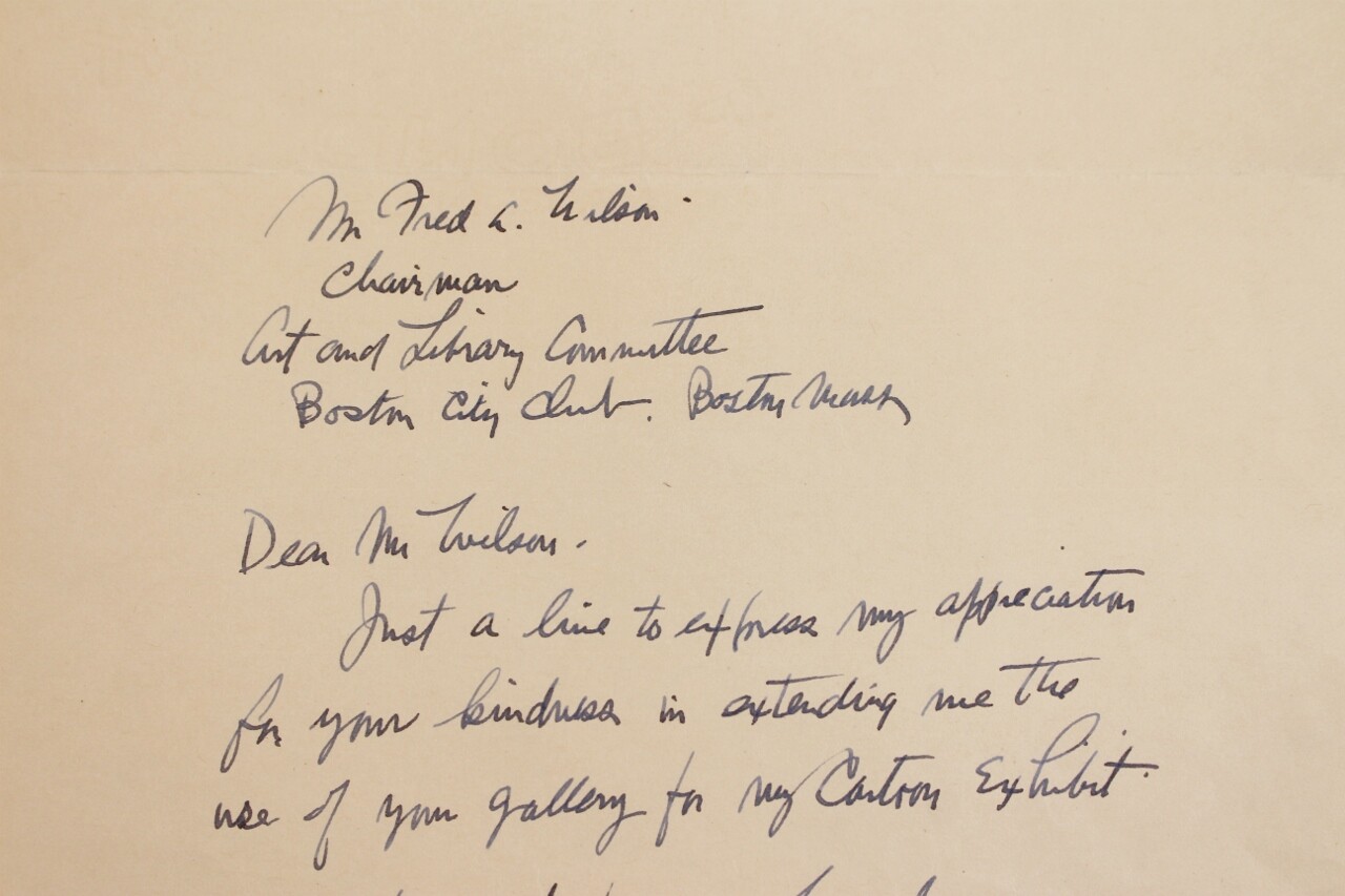 VTG Franklin P Collier Boston Traveler Cartoon Cartoonist Letter Signed Original