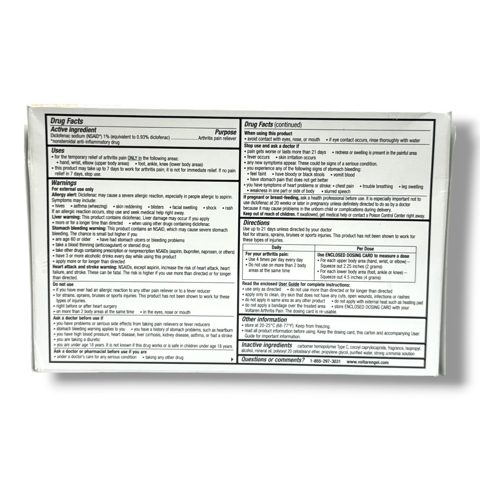 Voltaren Arthritis Pain Reliever Anti-Inflammatory Medicated Gel 2 Tubes -100g