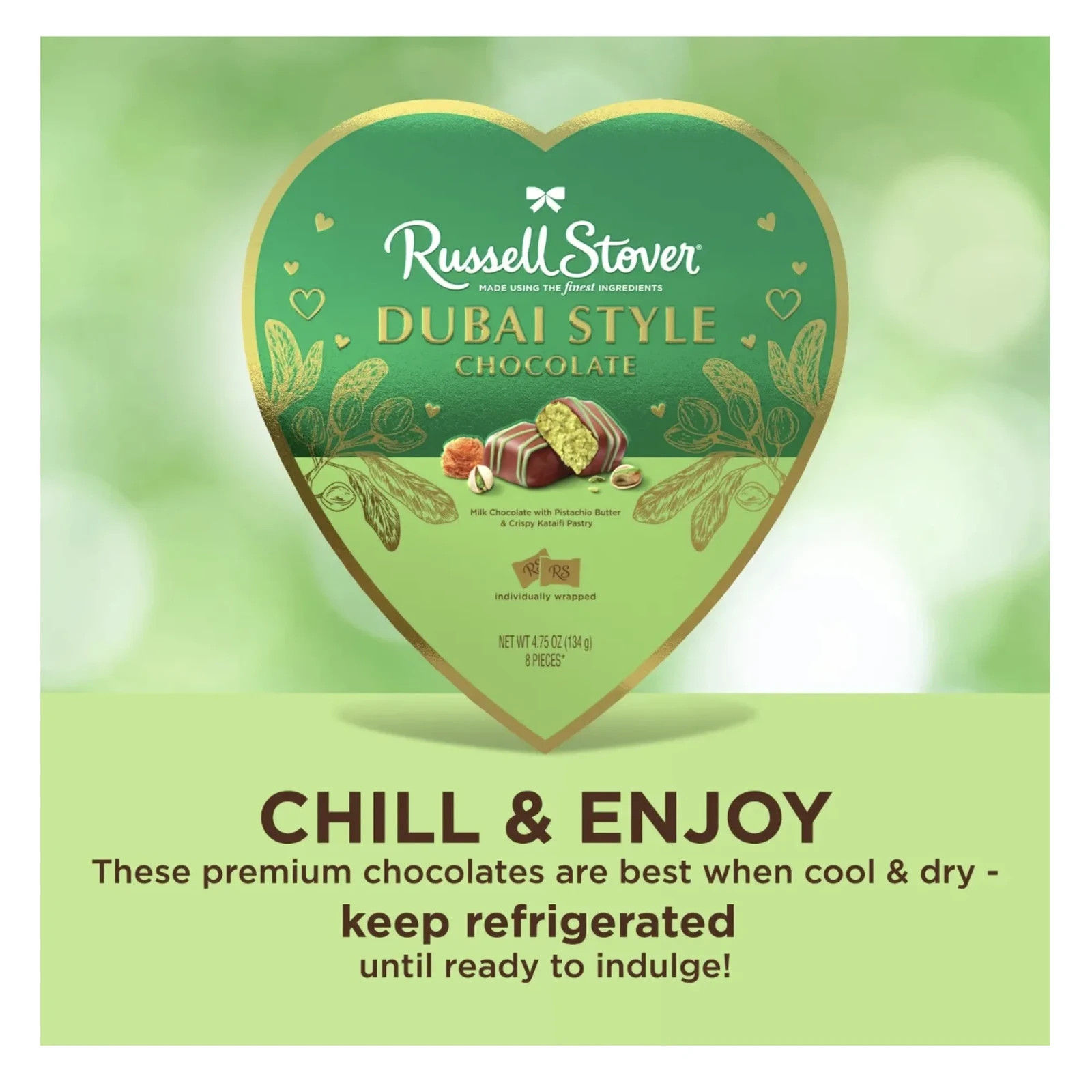 (20) Russell Stover Dubai Style Chocolate Heart Box, Milk Chocolate with Pistach