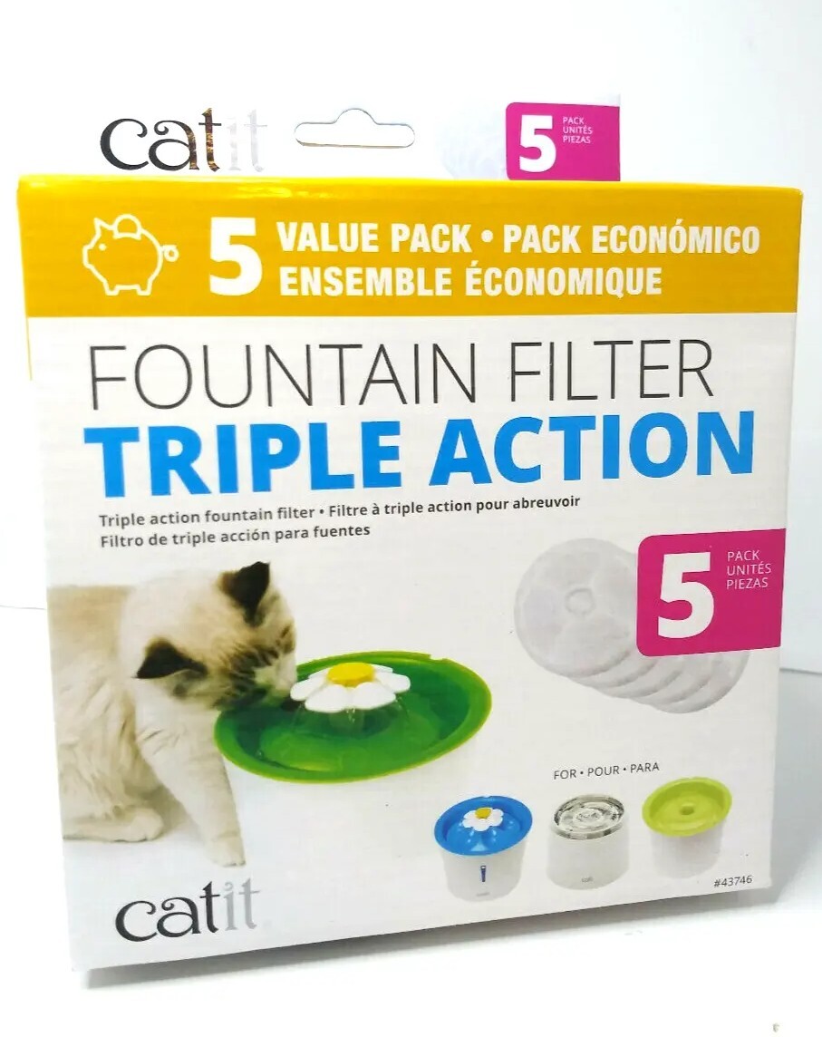 Catit Senses Flower Fountain Triple Action Drinking Water 5 Filters Value Pack