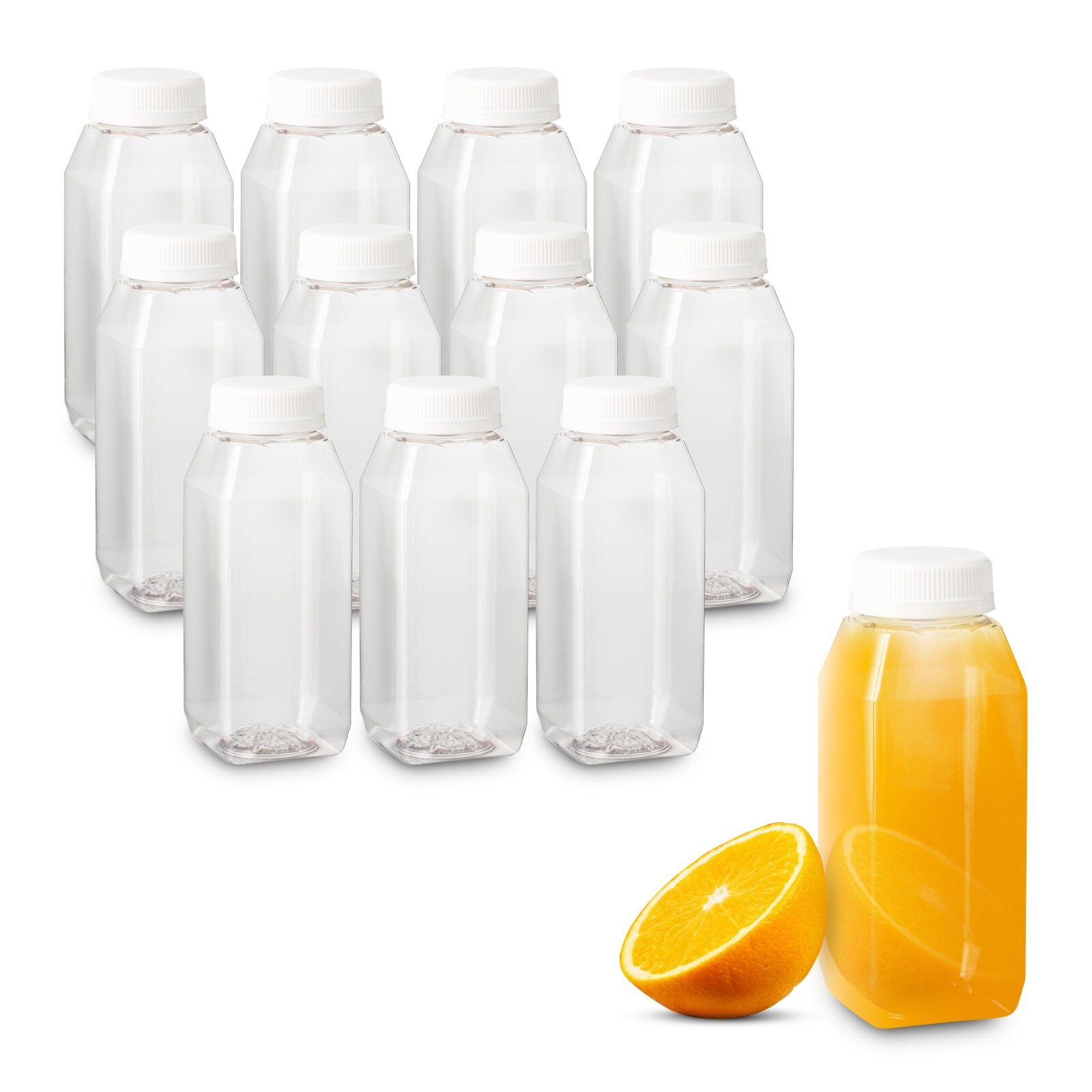 MT Products Plastic Juice Bottles with Caps 8 oz - Set of 12 Bottles and 12 Caps
