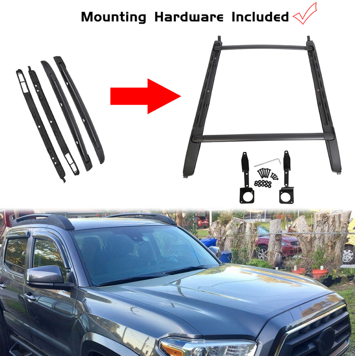 For Toyota Tacoma Double Cab 05-23 Luggage Carrier Roof Rack Crossbar Side Rails
