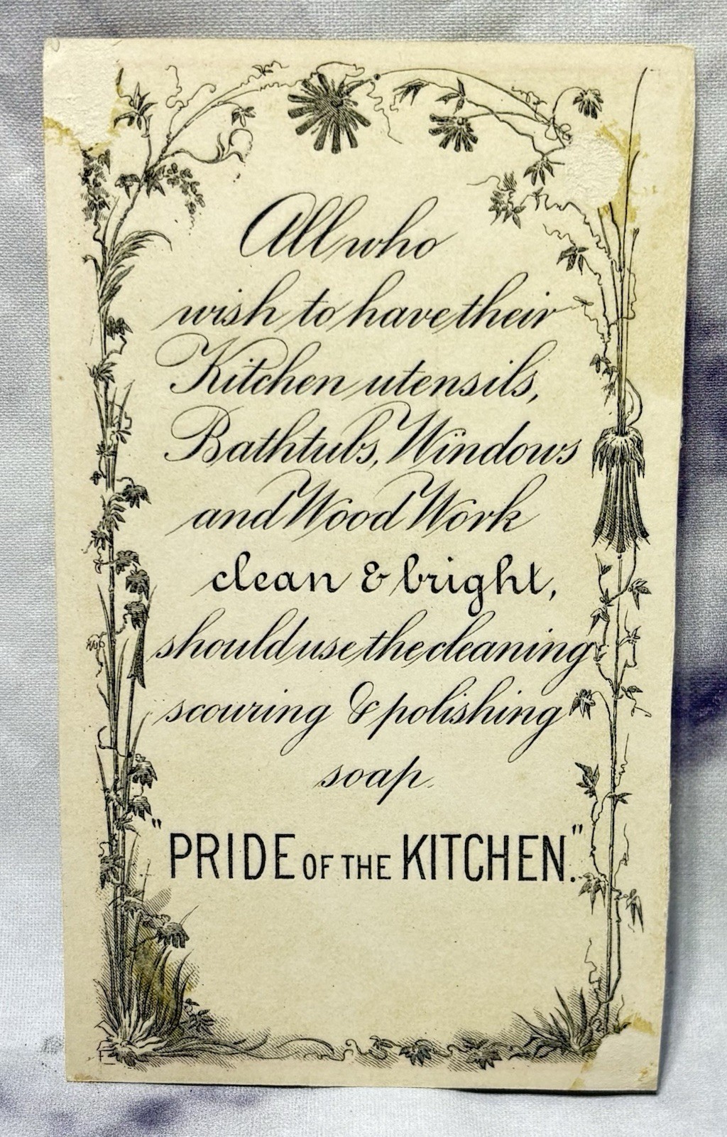 Antique Thurbers Pride of the Kitchen Soap Victorian Trade Card 1880s Ad Floral
