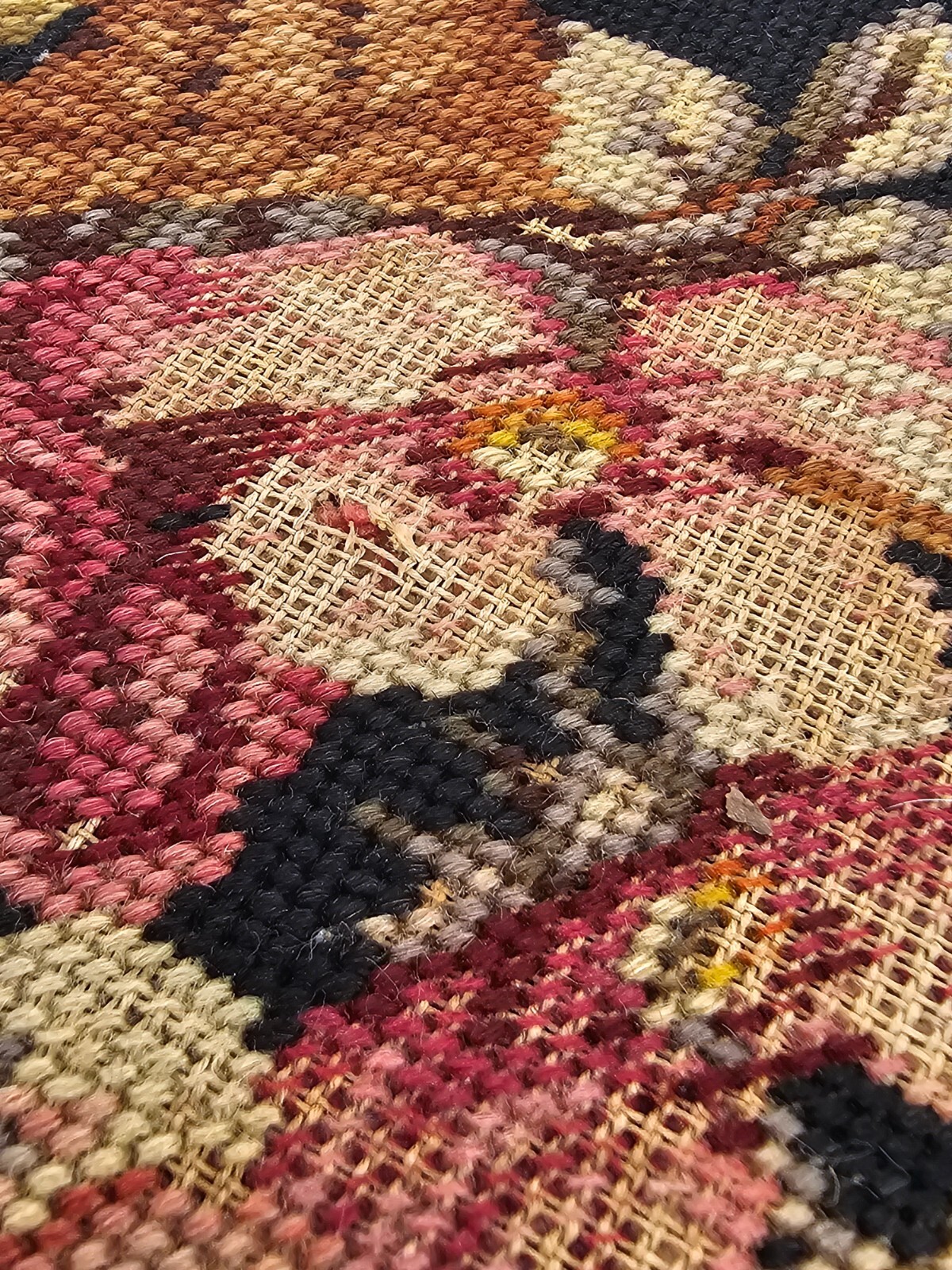 Antique 1930s French Louis XV Footstool – Carved Wood Cabriole Legs Needlepoint