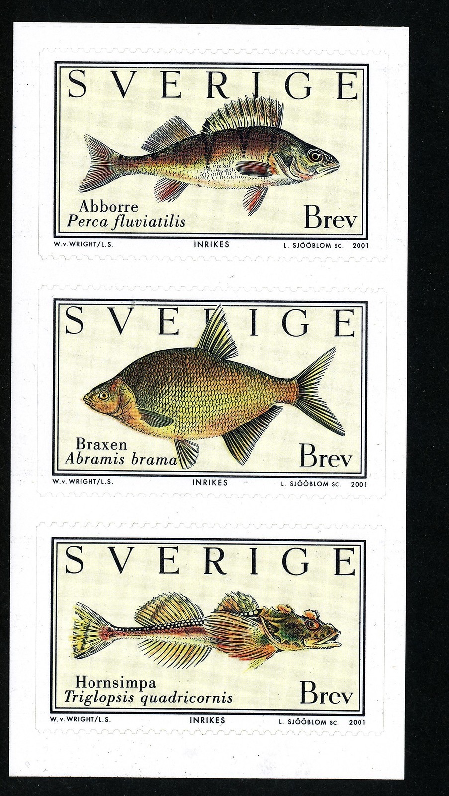 Sweden 2001  Fish; bass, bream, deepwater sculpin   MNH