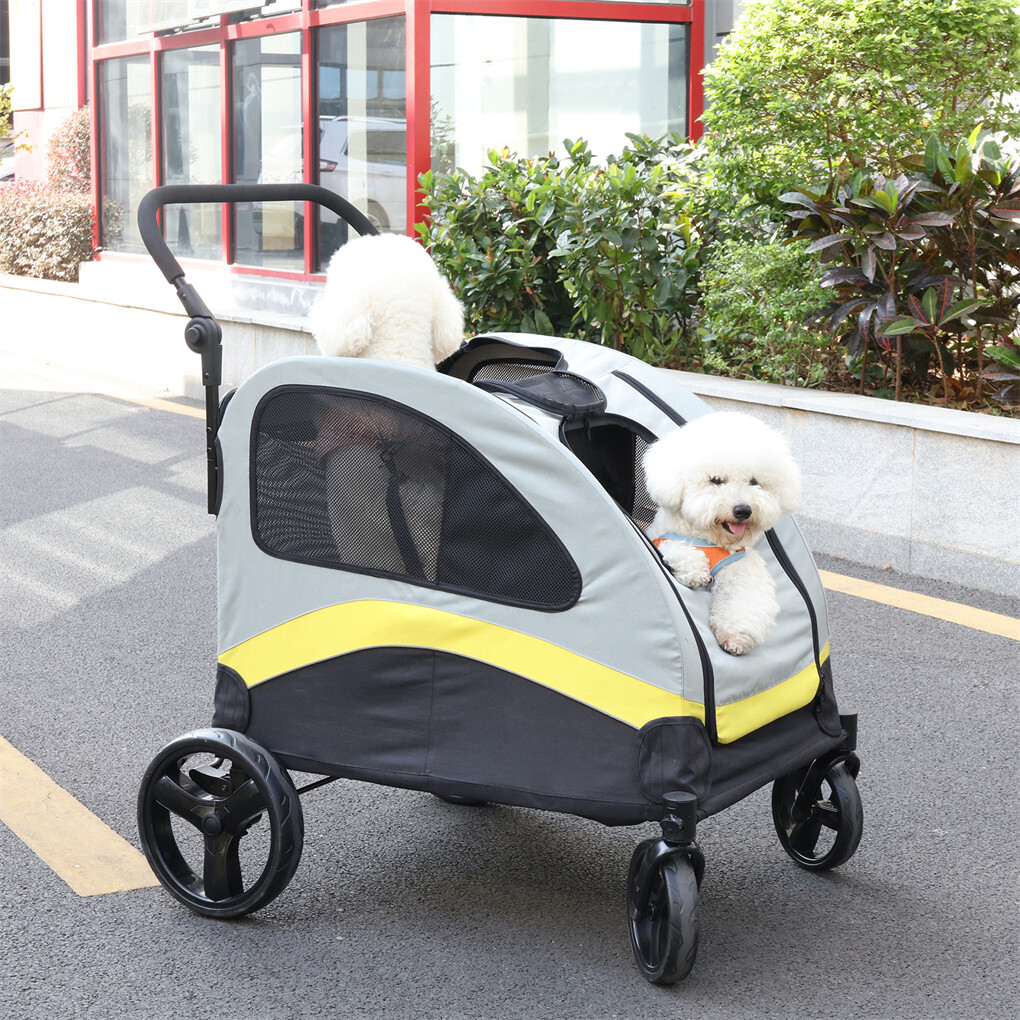 XXL Double Seat Dog Stroller Buggy Anti-shock Pet Doggy Pram Divided for 2 Dogs