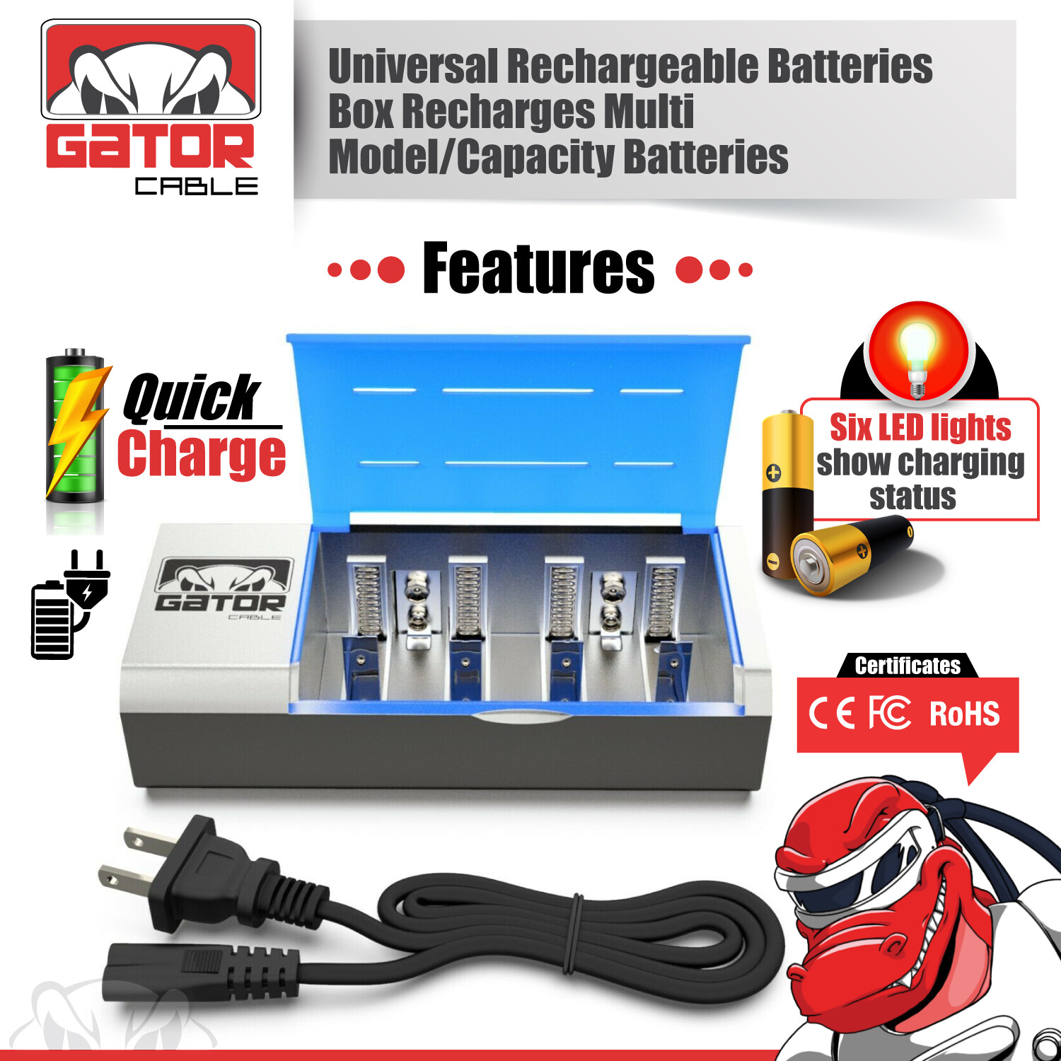 Rechargeable Batteries Charger Universal For AA AAA C D 9V Ni-MH Ni-CD Battery
