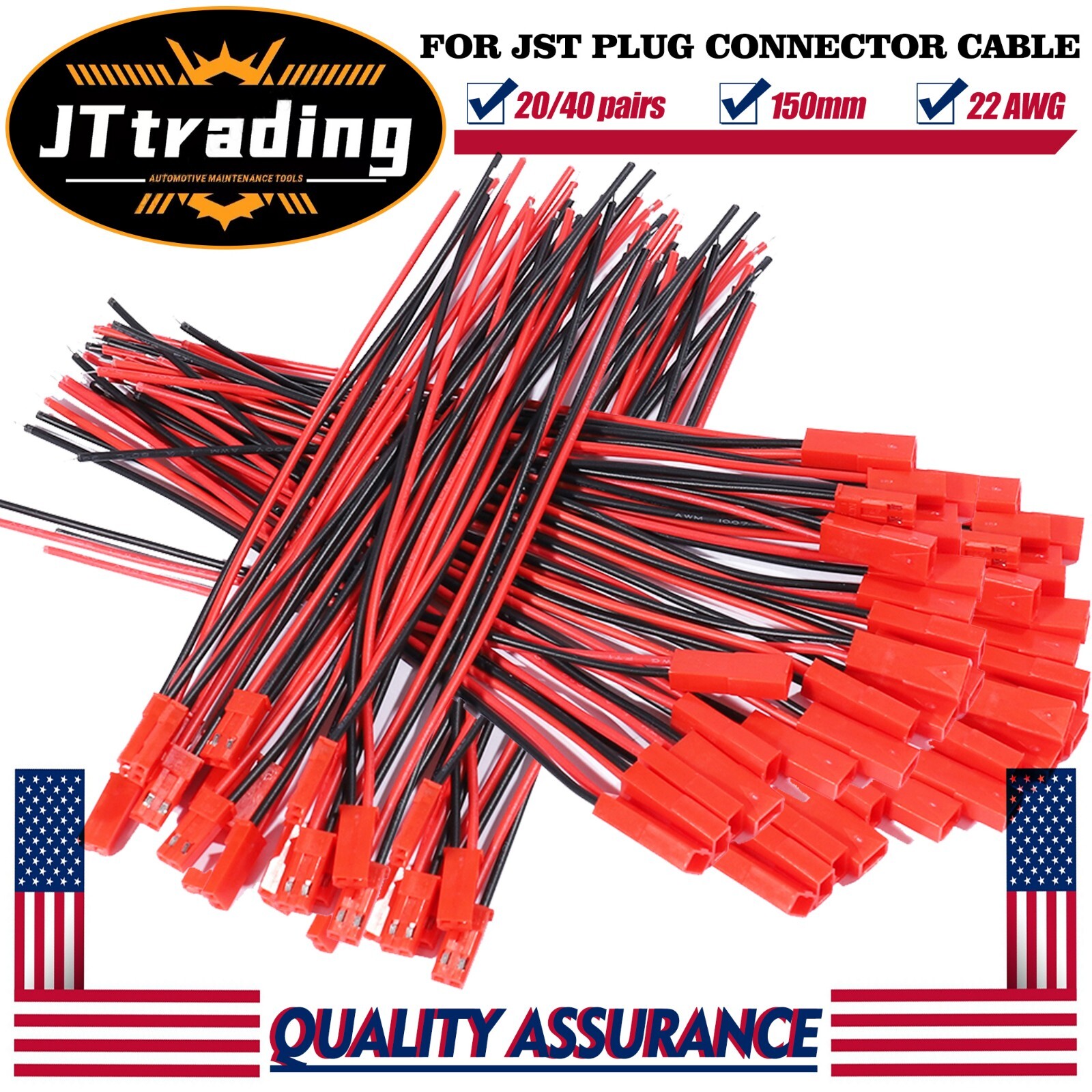 20/40 pairs for JST Plug Male &Female Connector 150mm Wire Cable RC Lipo Battery