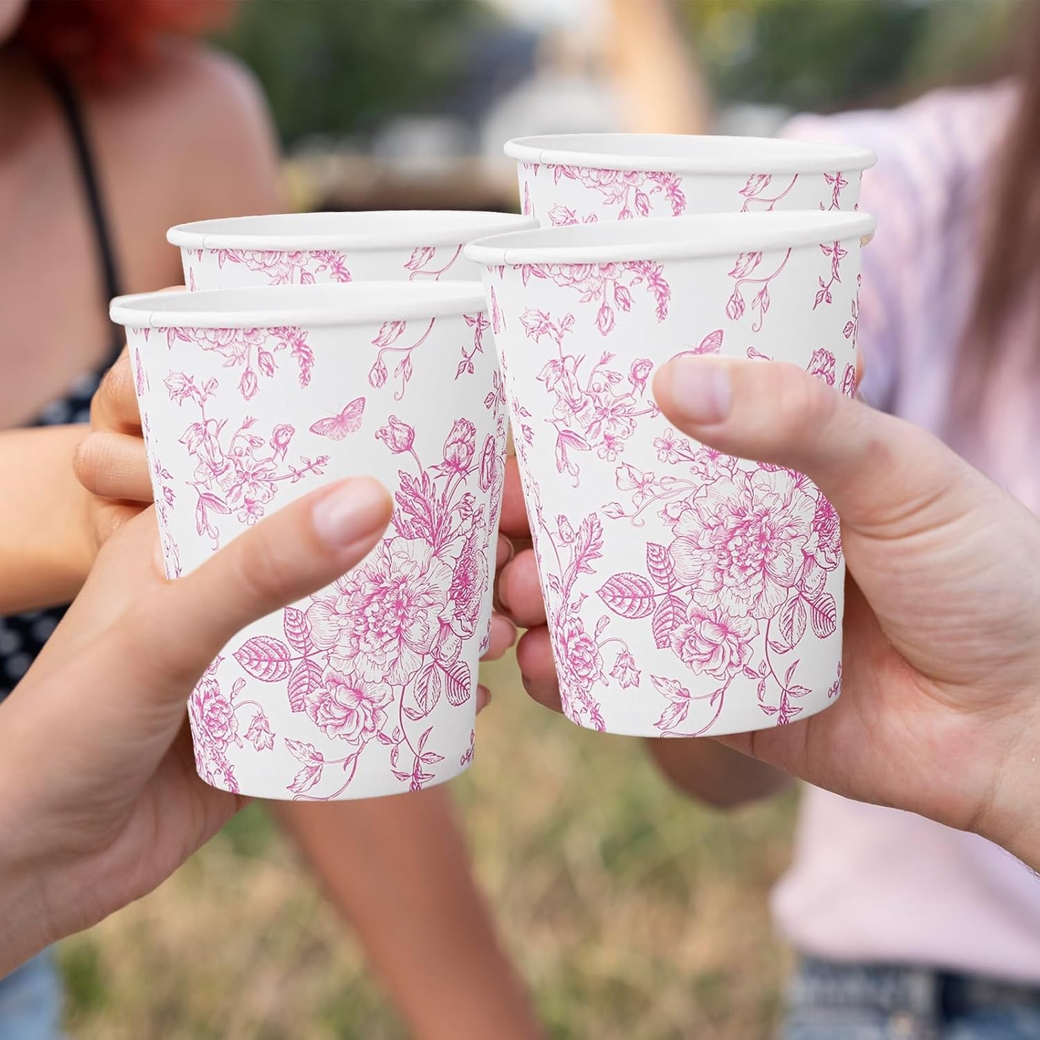 Party Drinking Cups - 50Pcs Floral Paper Cups for All Occasions