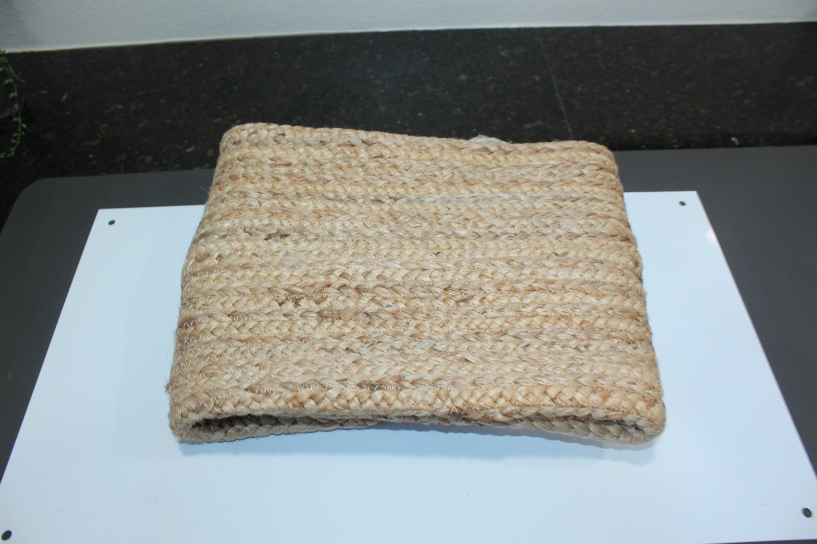 Woven Rug Mat 36" x 24" Beige Brown Jute With White Trim