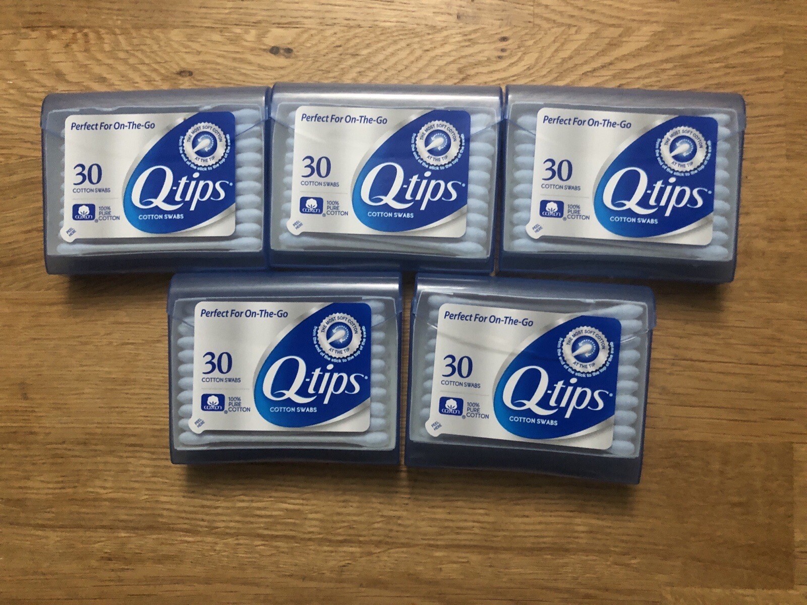 Pack of 5 Q-tips Cotton Swabs On The Go with Travel Case 30 Ct Each 150 Ct Total