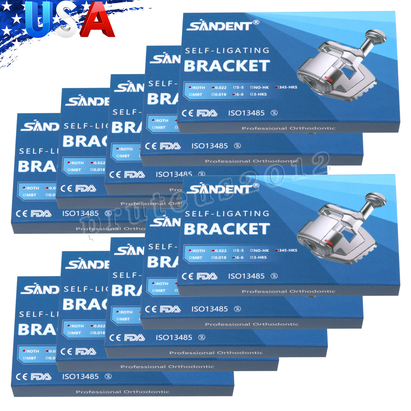 10 Packs Dental Self-Ligating Brackets Orthodontic Roth 0.022 345Hook Bracket